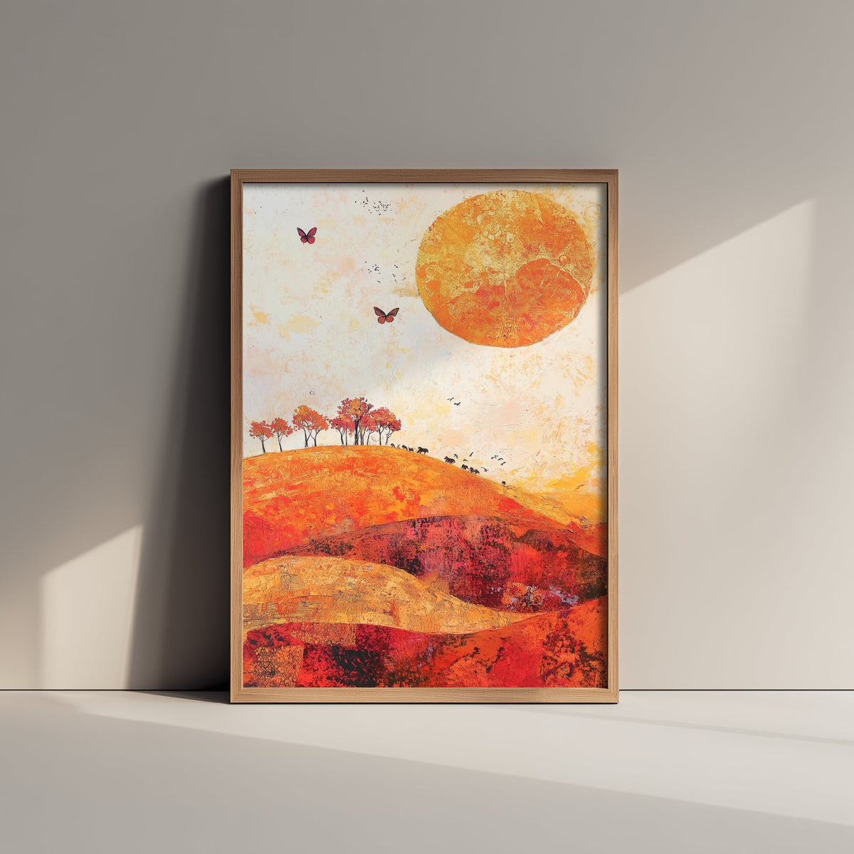 Rolling Hills Landscape Art Print - Butterfly Meadow Poster - Folk Art Painting - Tangerine Ink and Ash 2/3