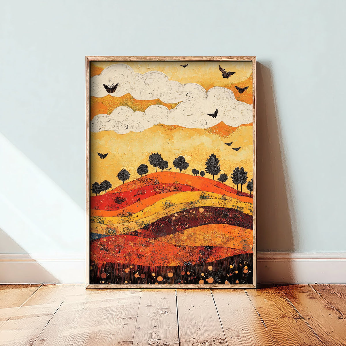 Rolling Hills Landscape Art Print - Butterfly Meadow Poster - Folk Art Painting - Tangerine Ink and Ash 3/3
