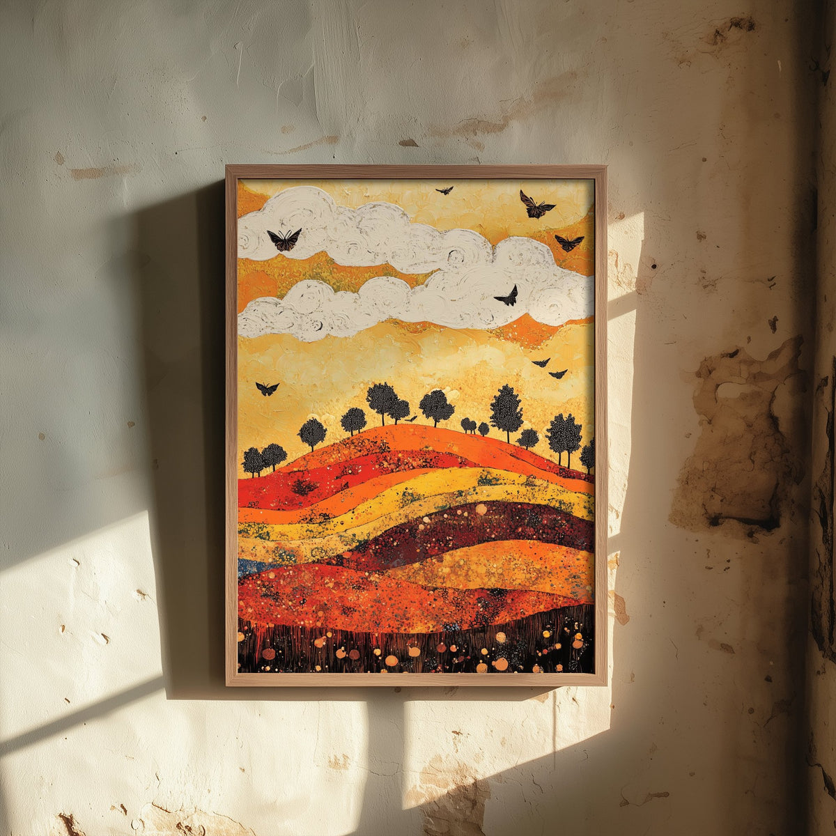Rolling Hills Landscape Art Print - Butterfly Meadow Poster - Folk Art Painting - Tangerine Ink and Ash 3/3