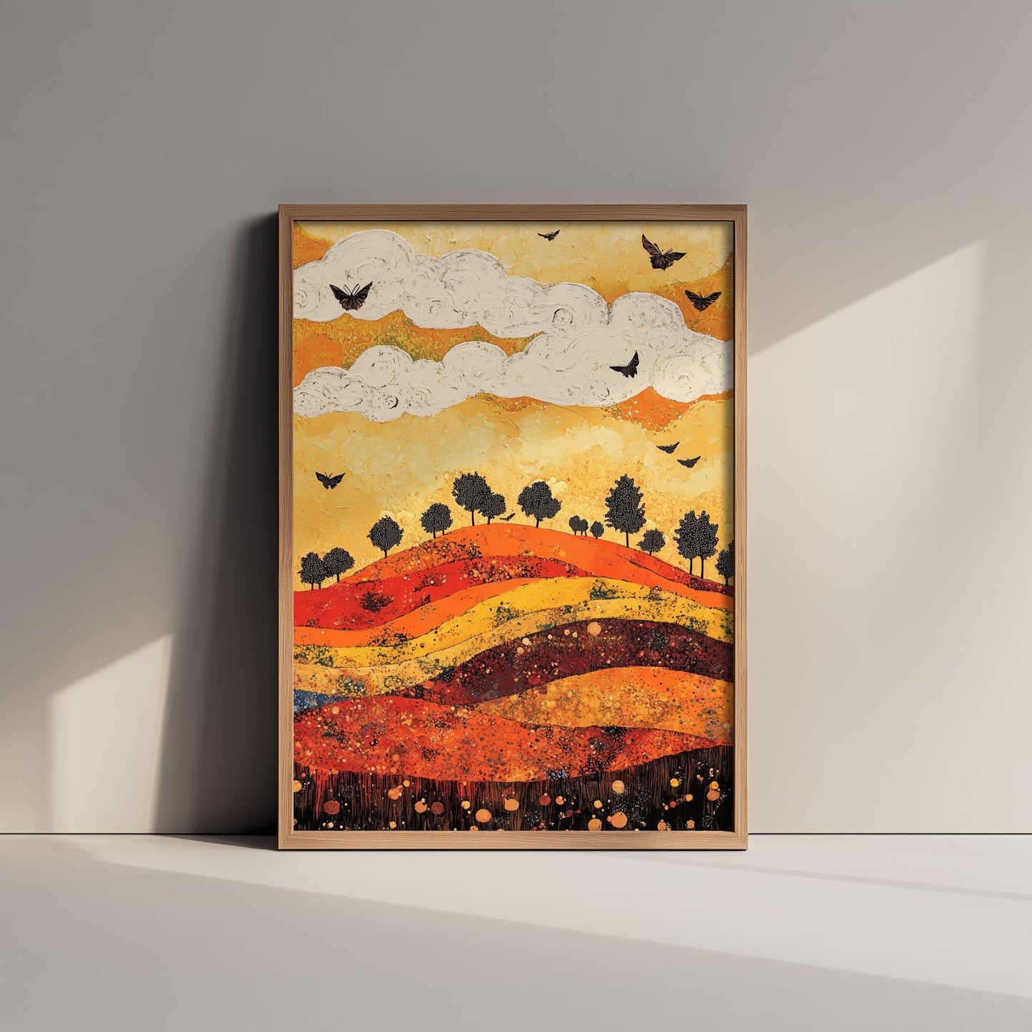 Rolling Hills Landscape Art Print - Butterfly Meadow Poster - Folk Art Painting - Tangerine Ink and Ash 3/3