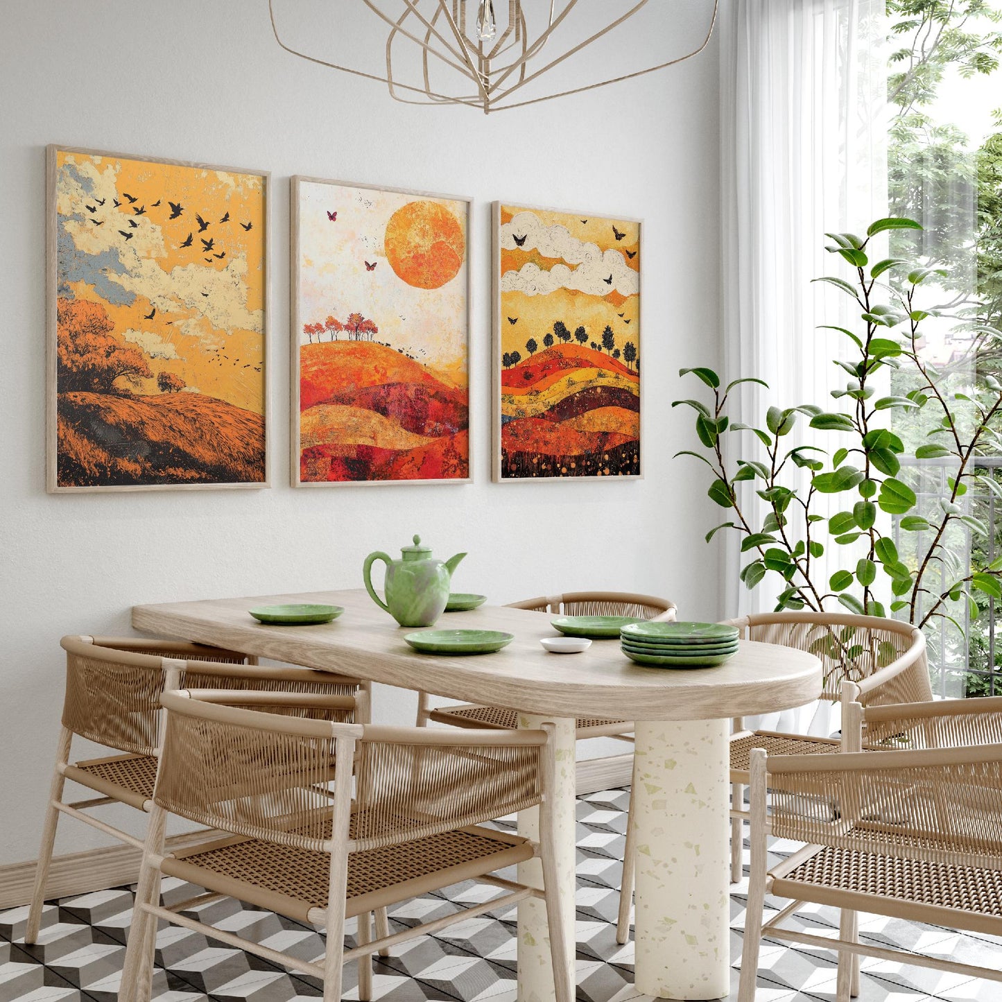 Rolling Hills Butterfly Set of Three Art Prints - Tangerine Ink and Ash - Folk Meadow Poster Illustration Gift