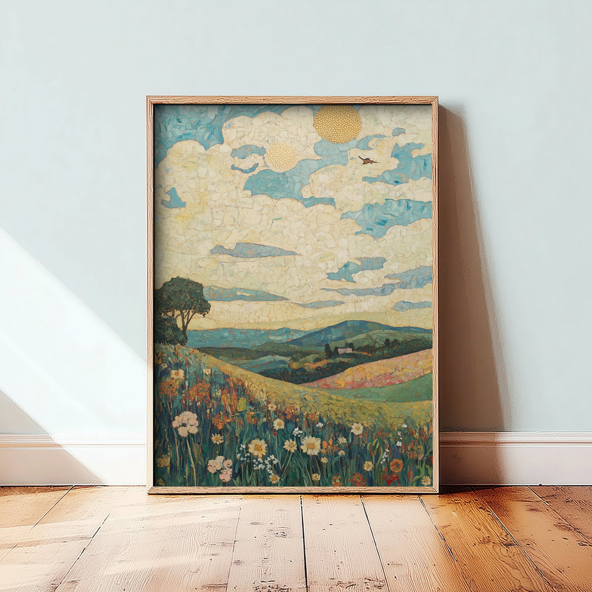 Rolling Hills Landscape Art Print - Butterfly Meadow Poster - Folk Art Painting - Thistle Onyx and Frost 2/3