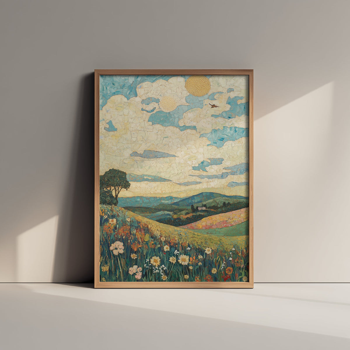 Rolling Hills Landscape Art Print - Butterfly Meadow Poster - Folk Art Painting - Thistle Onyx and Frost 2/3