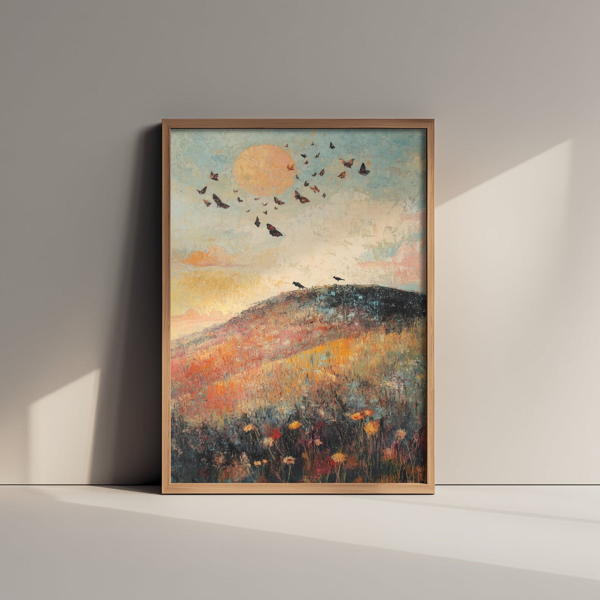 Rolling Hills Landscape Art Print - Butterfly Meadow Poster - Folk Art Painting - Thistle Onyx and Frost 3/3