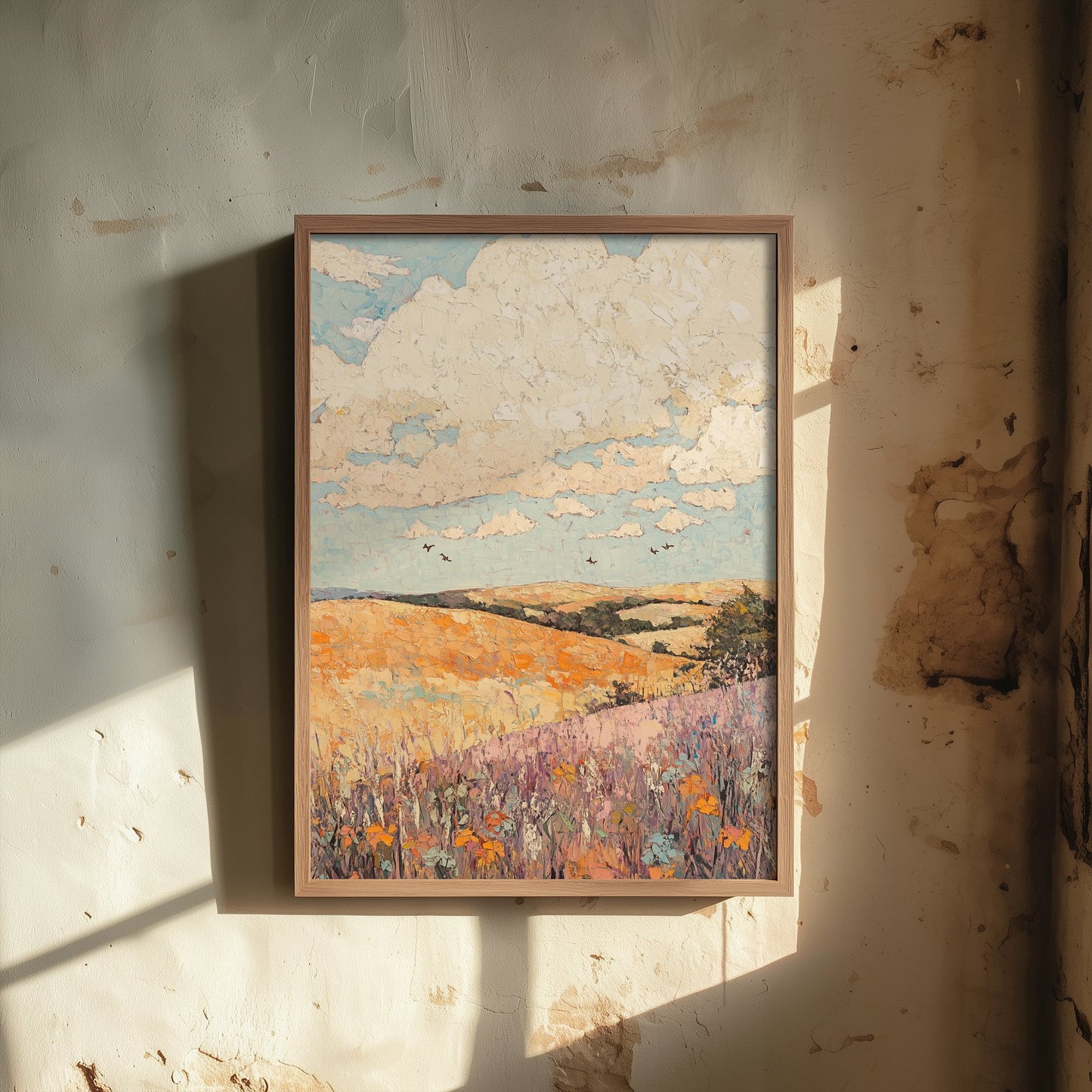 Rolling Hills Landscape Art Print - Butterfly Meadow Poster - Folk Art Painting - Topaz Mauve and Cloud 2/3
