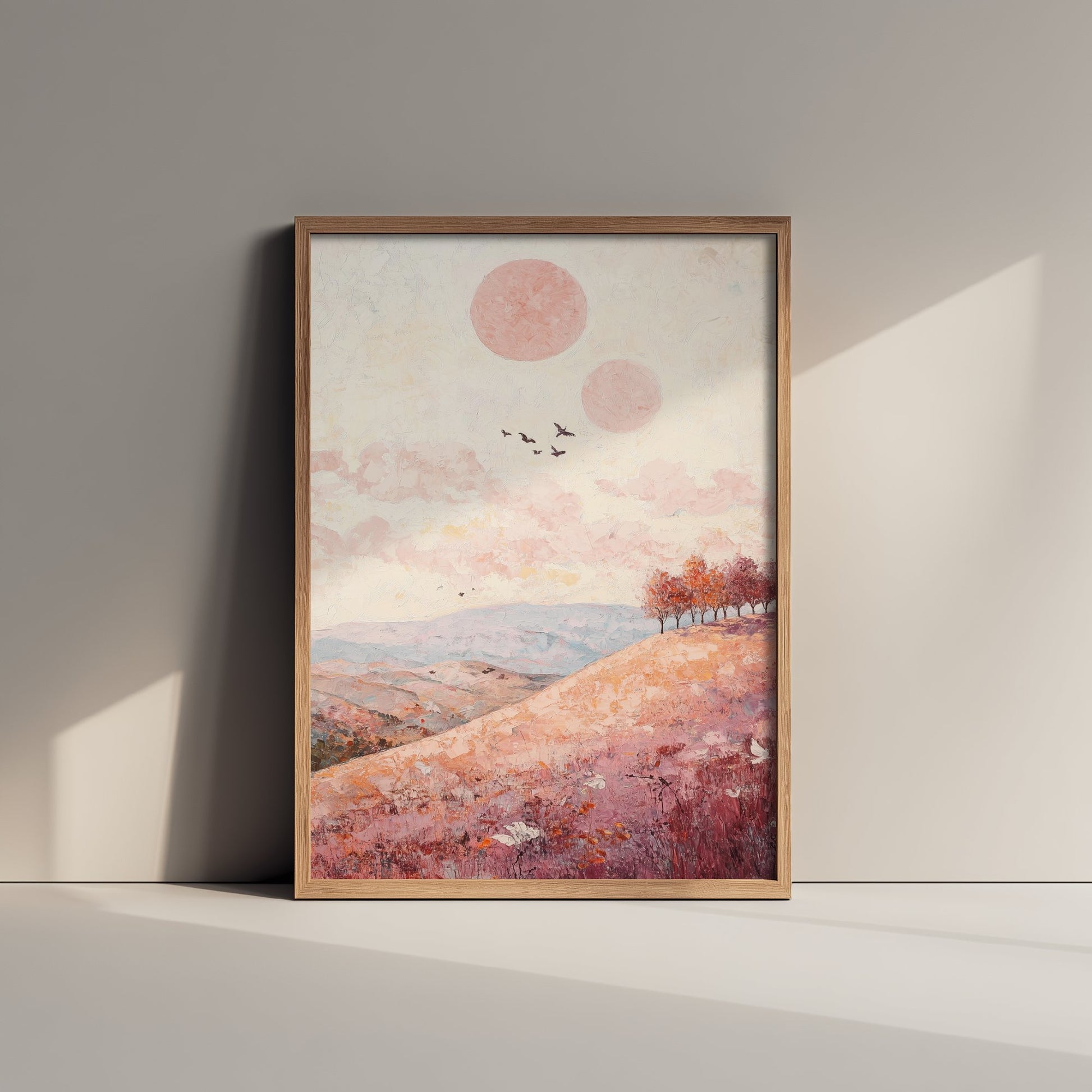 Rolling Hills Landscape Art Print - Butterfly Meadow Poster - Folk Art Painting - Topaz Mauve and Cloud 3/3