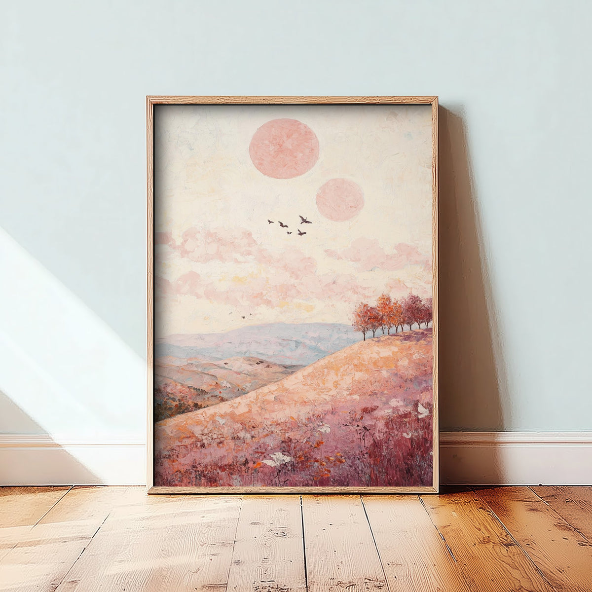 Rolling Hills Landscape Art Print - Butterfly Meadow Poster - Folk Art Painting - Topaz Mauve and Cloud 3/3