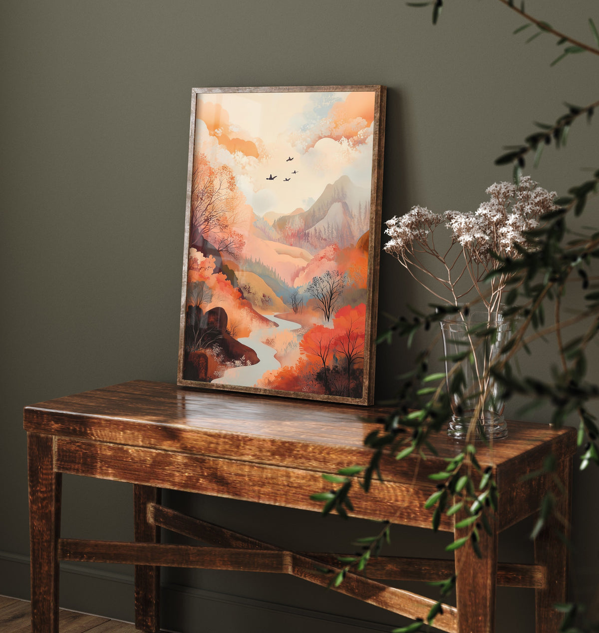 Rolling Hills Landscape Art Print - Butterfly Meadow Poster - Folk Art Painting - Wistful Grunge 1/3