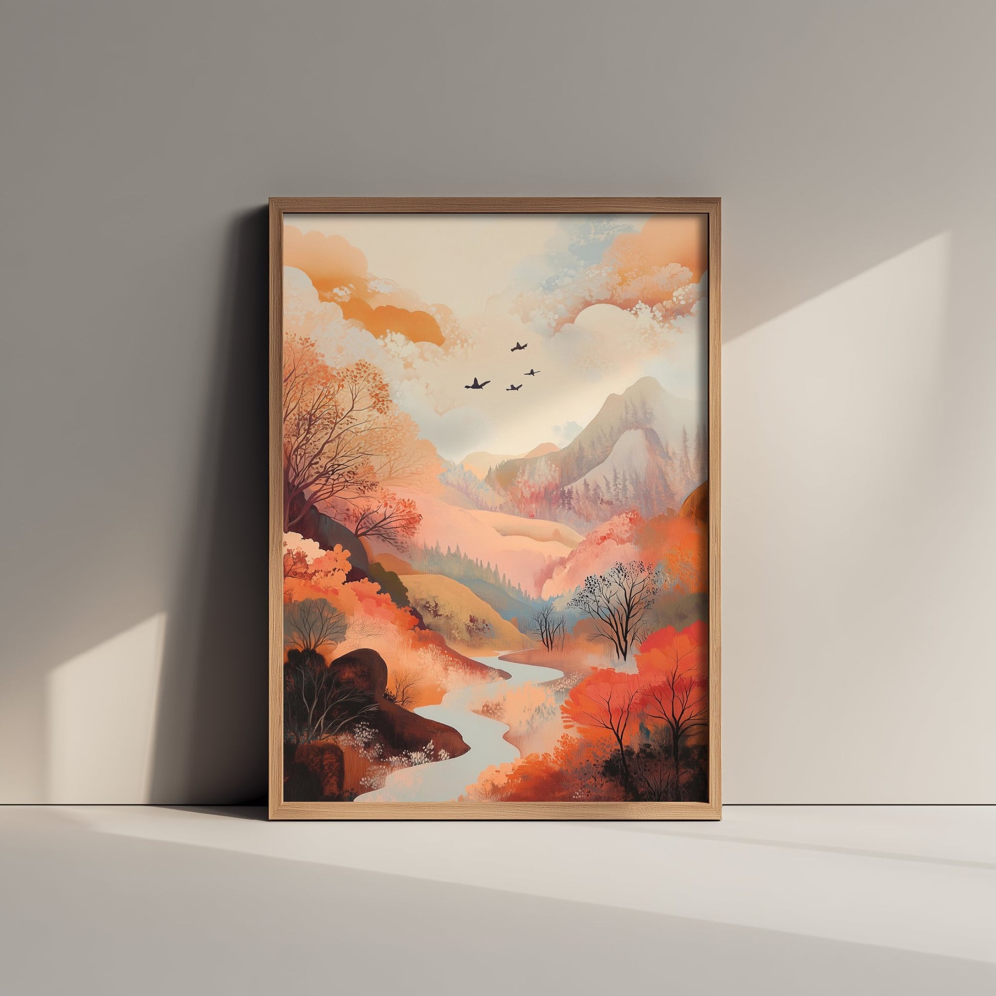 Rolling Hills Landscape Art Print - Butterfly Meadow Poster - Folk Art Painting - Wistful Grunge 1/3