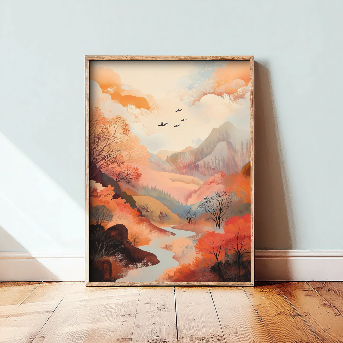 Rolling Hills Landscape Art Print - Butterfly Meadow Poster - Folk Art Painting - Wistful Grunge 1/3