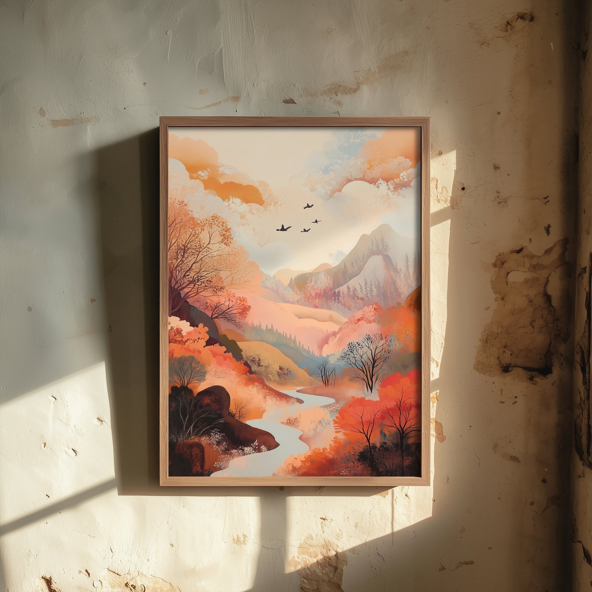 Rolling Hills Landscape Art Print - Butterfly Meadow Poster - Folk Art Painting - Wistful Grunge 1/3