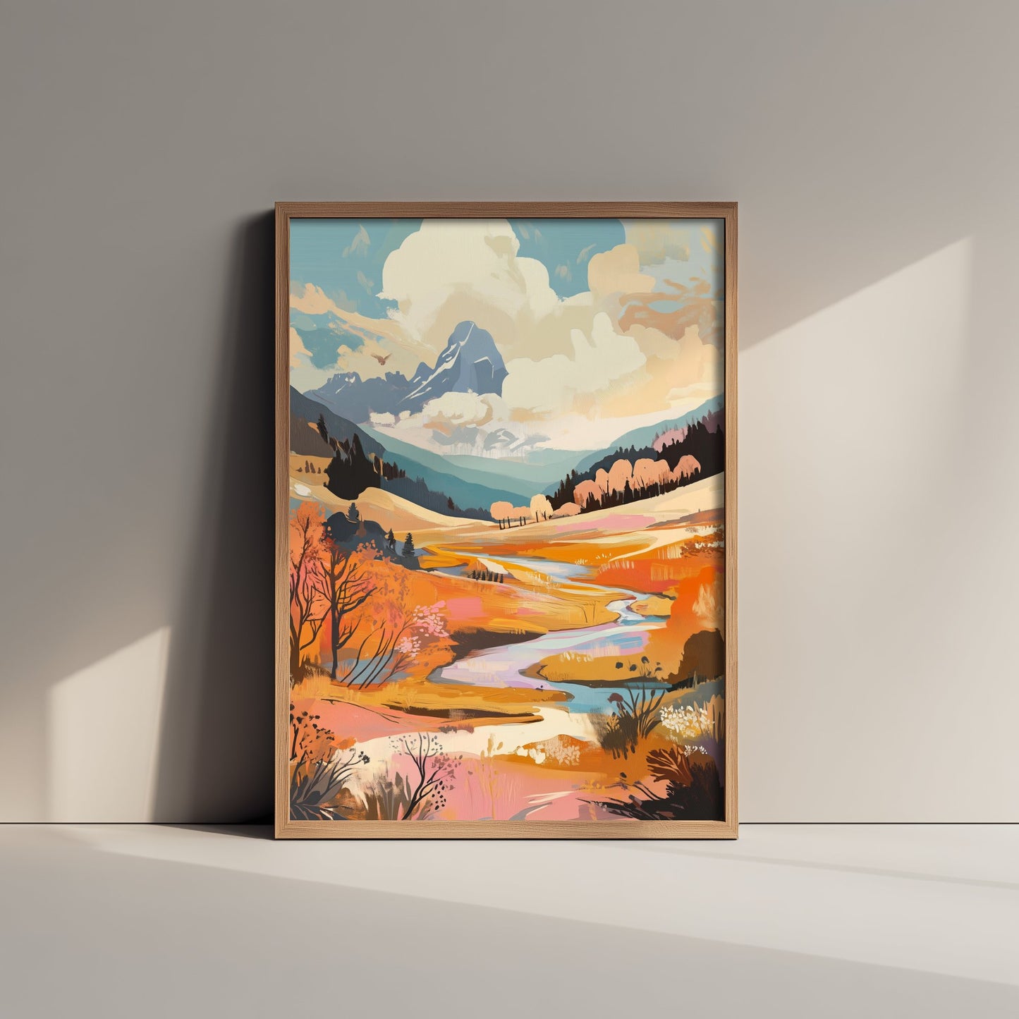 Rolling Hills Landscape Art Print - Butterfly Meadow Poster - Folk Art Painting - Wistful Grunge 2/3