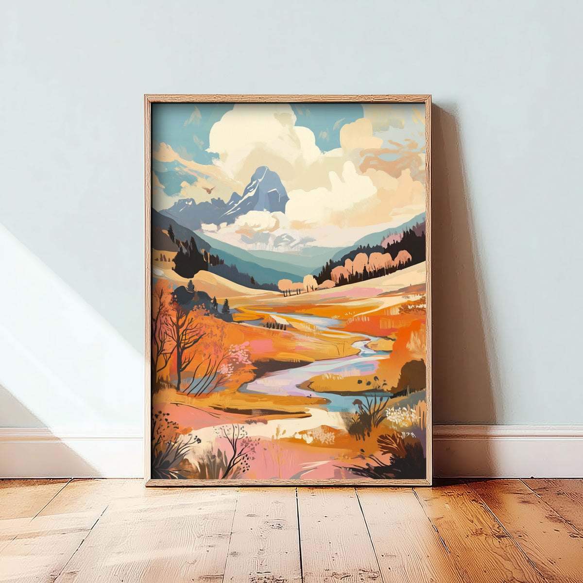 Rolling Hills Landscape Art Print - Butterfly Meadow Poster - Folk Art Painting - Wistful Grunge 2/3