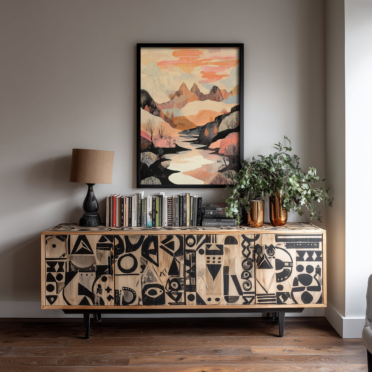 Rolling Hills Landscape Art Print - Butterfly Meadow Poster - Folk Art Painting - Wistful Grunge 3/3