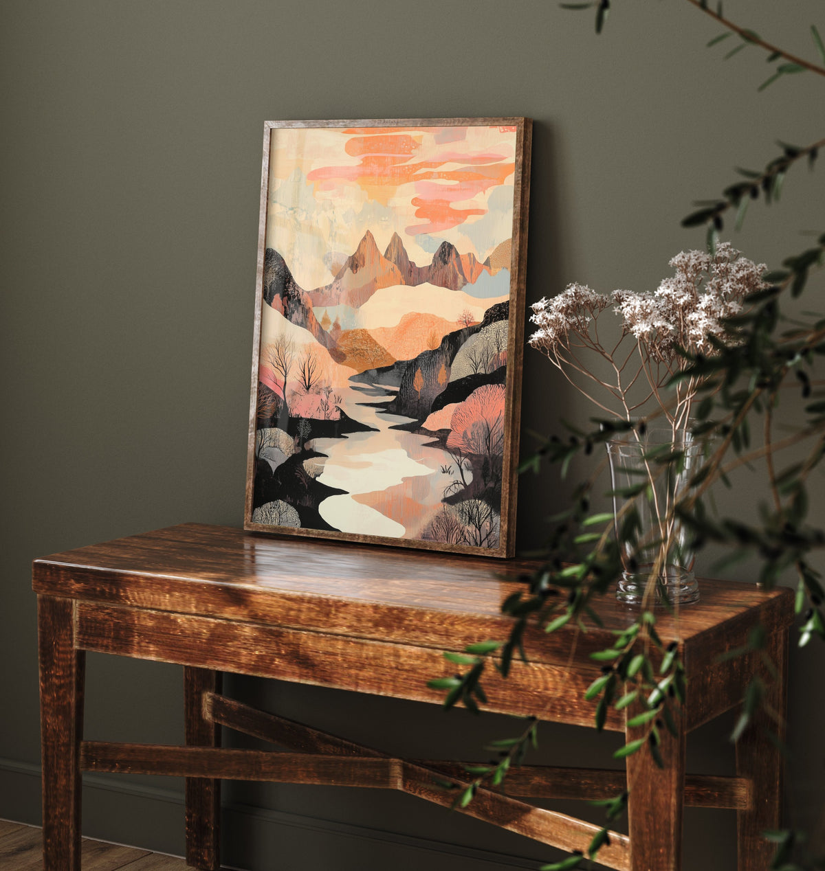 Rolling Hills Landscape Art Print - Butterfly Meadow Poster - Folk Art Painting - Wistful Grunge 3/3