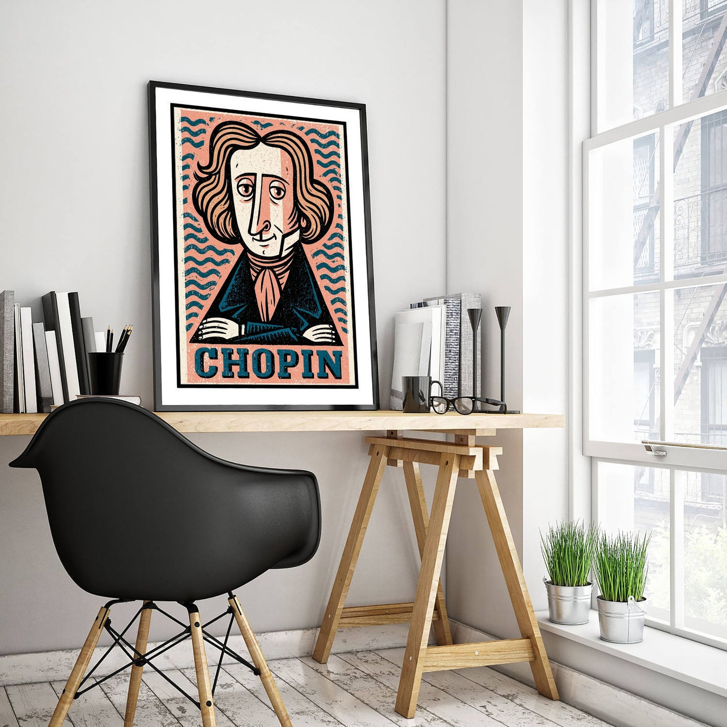 Frederic Chopin Art Print - Romantic Composer Portrait Poster - Bold Woodcut Illustration - Piano Music 2/3