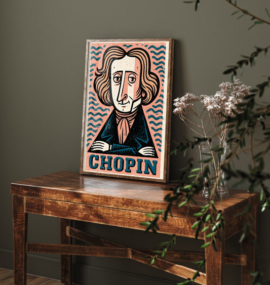 Frederic Chopin Art Print - Romantic Composer Portrait Poster - Bold Woodcut Illustration - Piano Music 2/3