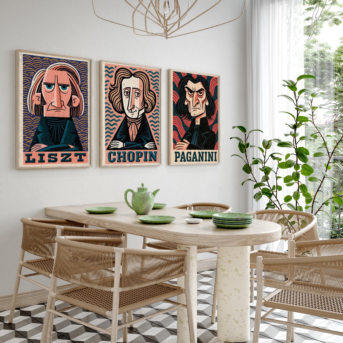 Romantic Virtuosos Set of Three Art Prints - Liszt, Chopin, Paganini - Classical Music Poster Wall Art Gift Illustration