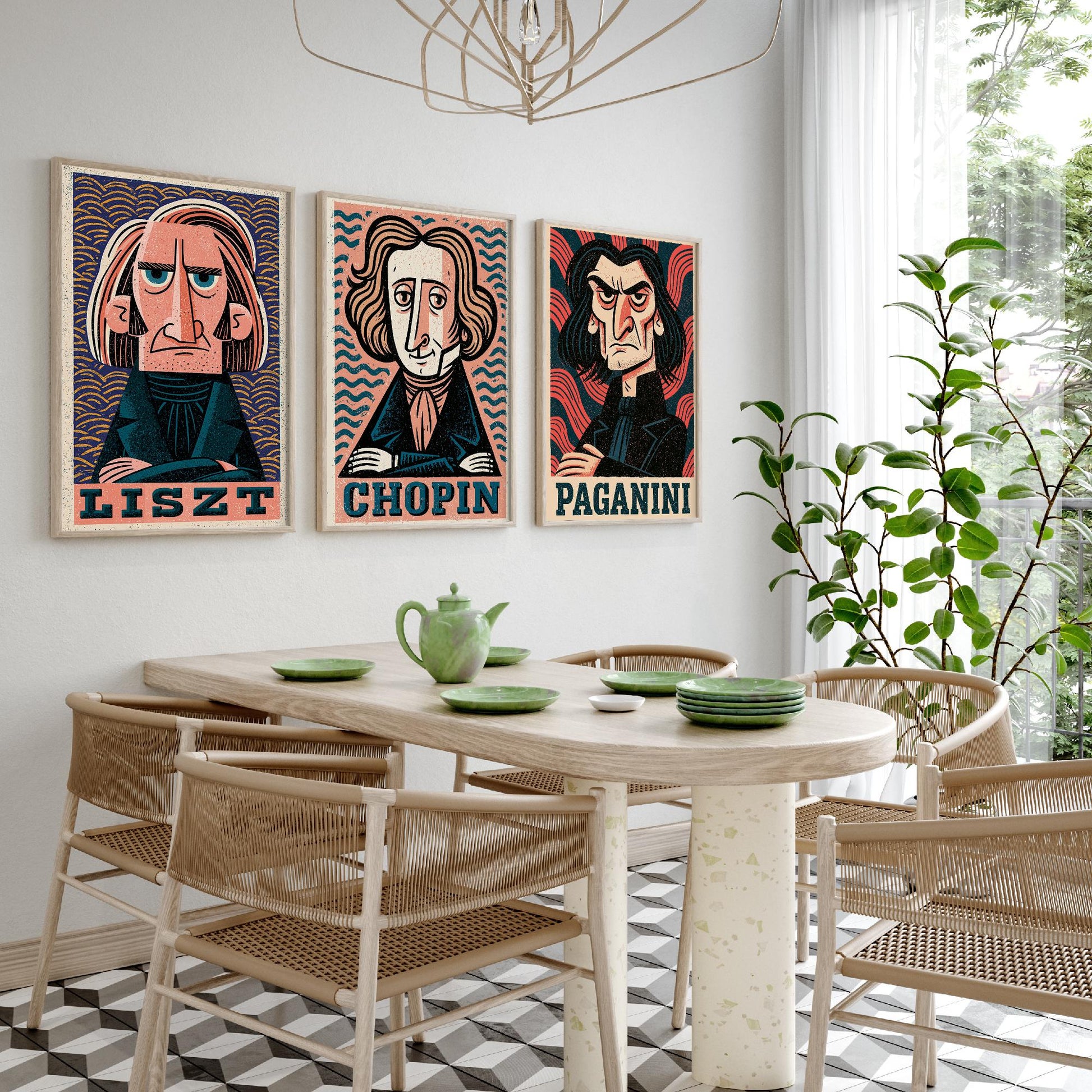 Romantic Virtuosos Set of Three Art Prints - Liszt, Chopin, Paganini - Classical Music Poster Wall Art Gift Illustration