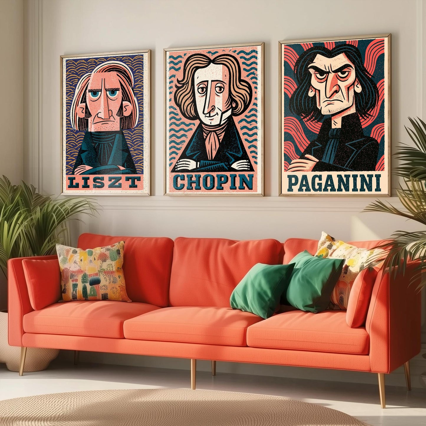Romantic Virtuosos Set of Three Art Prints - Liszt, Chopin, Paganini - Classical Music Poster Wall Art Gift Illustration
