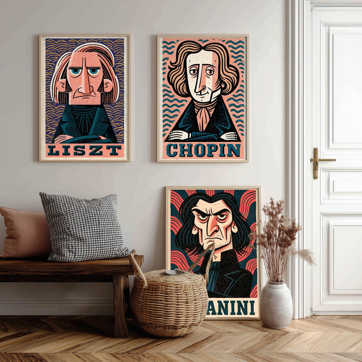Romantic Virtuosos Set of Three Art Prints - Liszt, Chopin, Paganini - Classical Music Poster Wall Art Gift Illustration