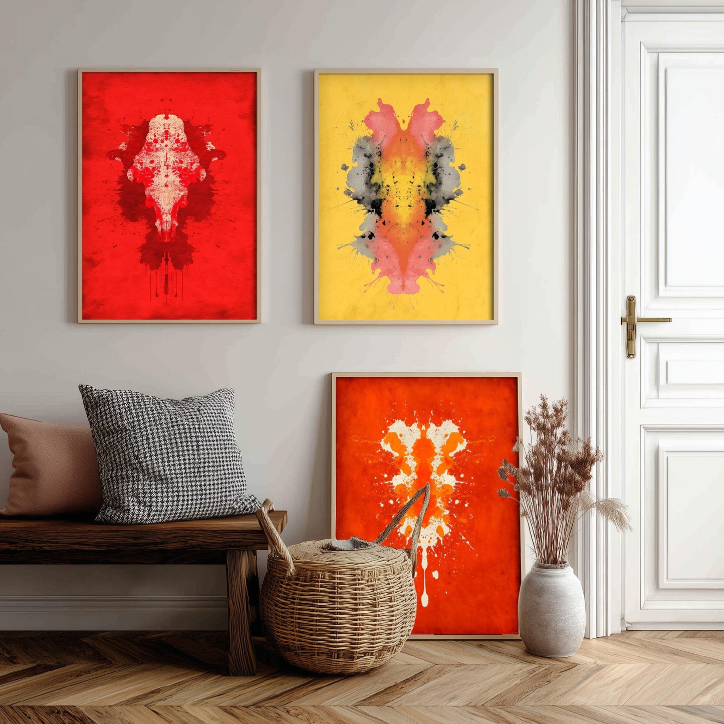 Rorschach Inkblot Set of Three Art Prints - Bold Red Yellow Orange - Psychology Poster Illustration Therapist Gift