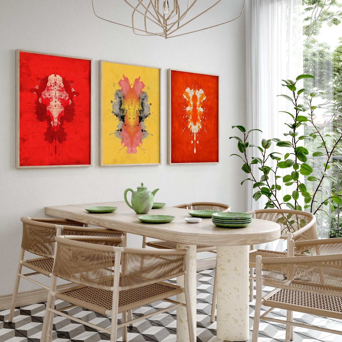 Rorschach Inkblot Set of Three Art Prints - Bold Red Yellow Orange - Psychology Poster Illustration Therapist Gift