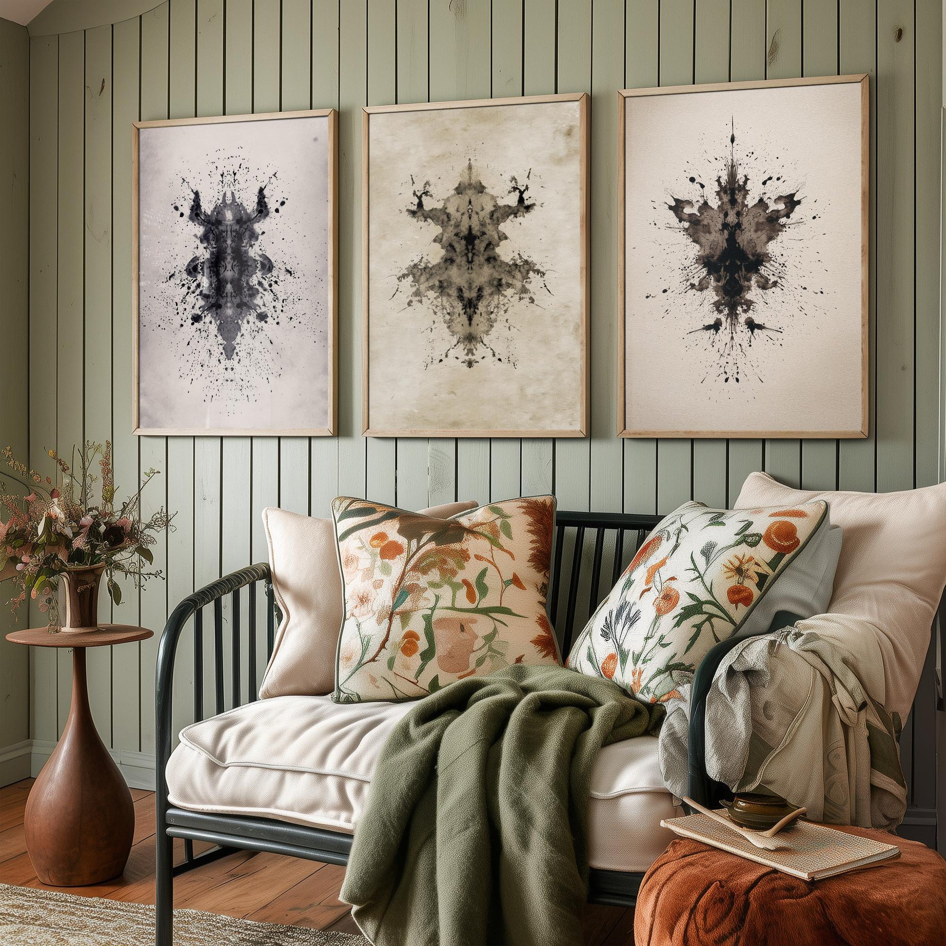 Rorschach Inkblot Set of Three Art Prints - Creepy Crawlie Insects - Dark Psychology Poster Illustration Therapist