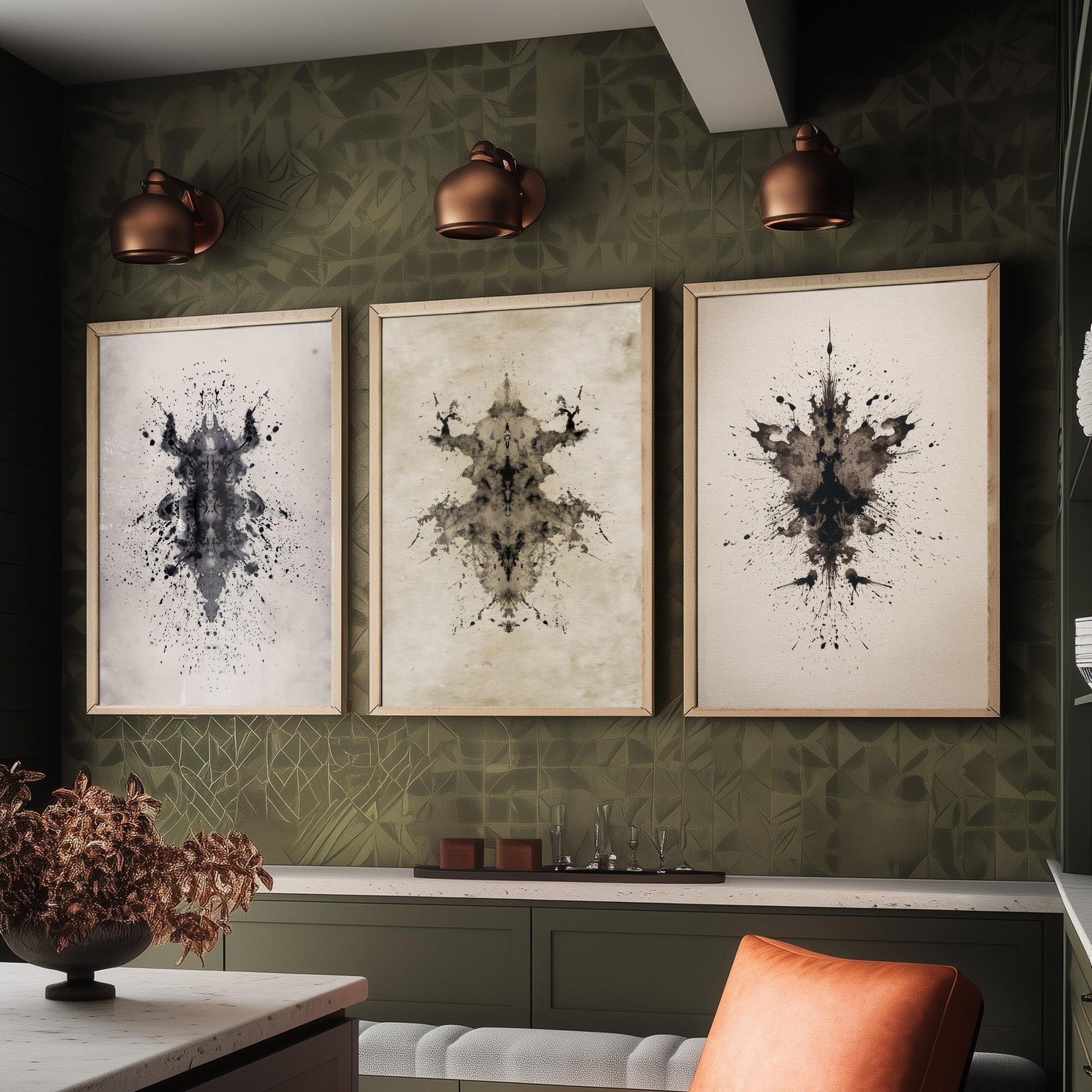 Rorschach Inkblot Set of Three Art Prints - Creepy Crawlie Insects - Dark Psychology Poster Illustration Therapist