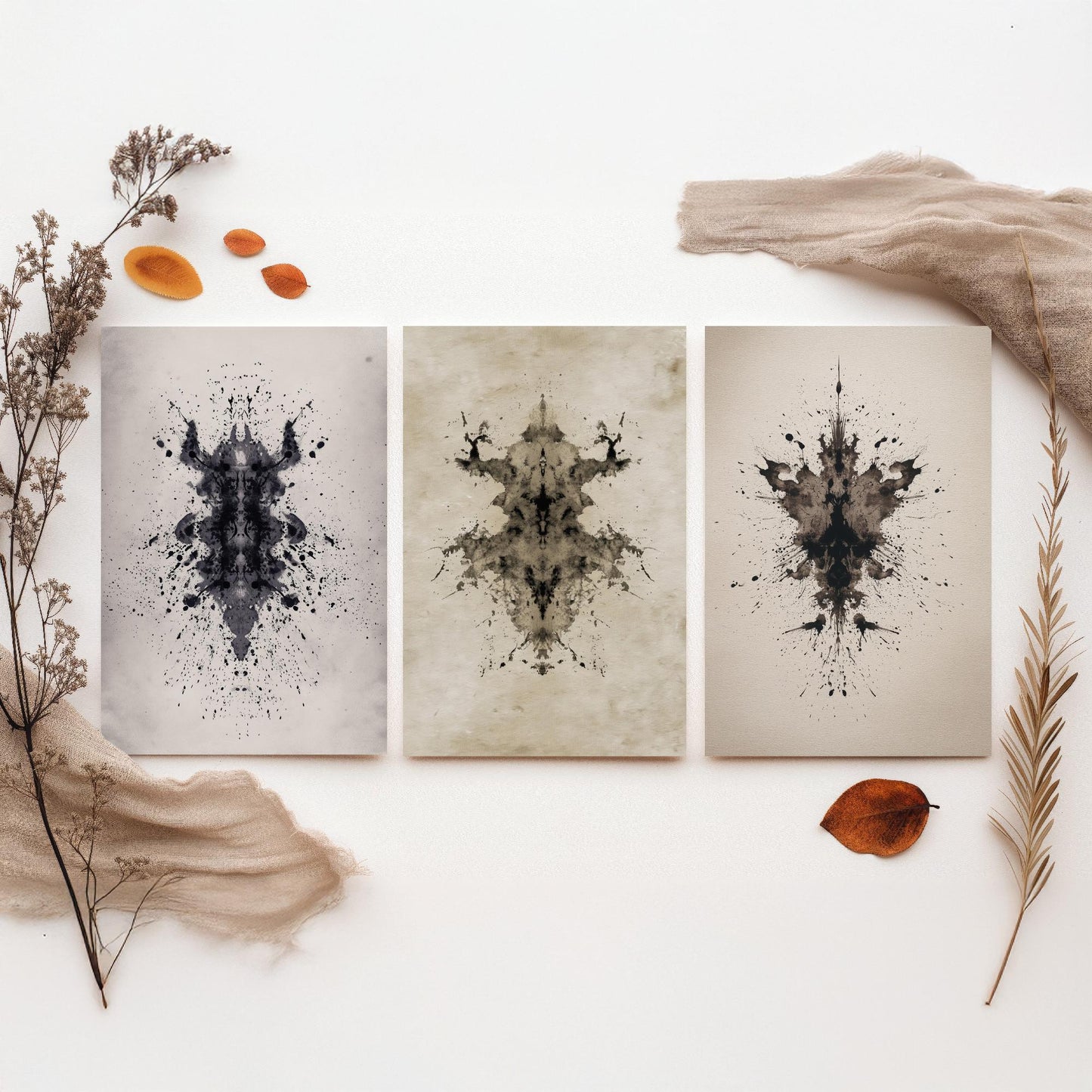Rorschach Inkblot Set of Three Art Prints - Creepy Crawlie Insects - Dark Psychology Poster Illustration Therapist