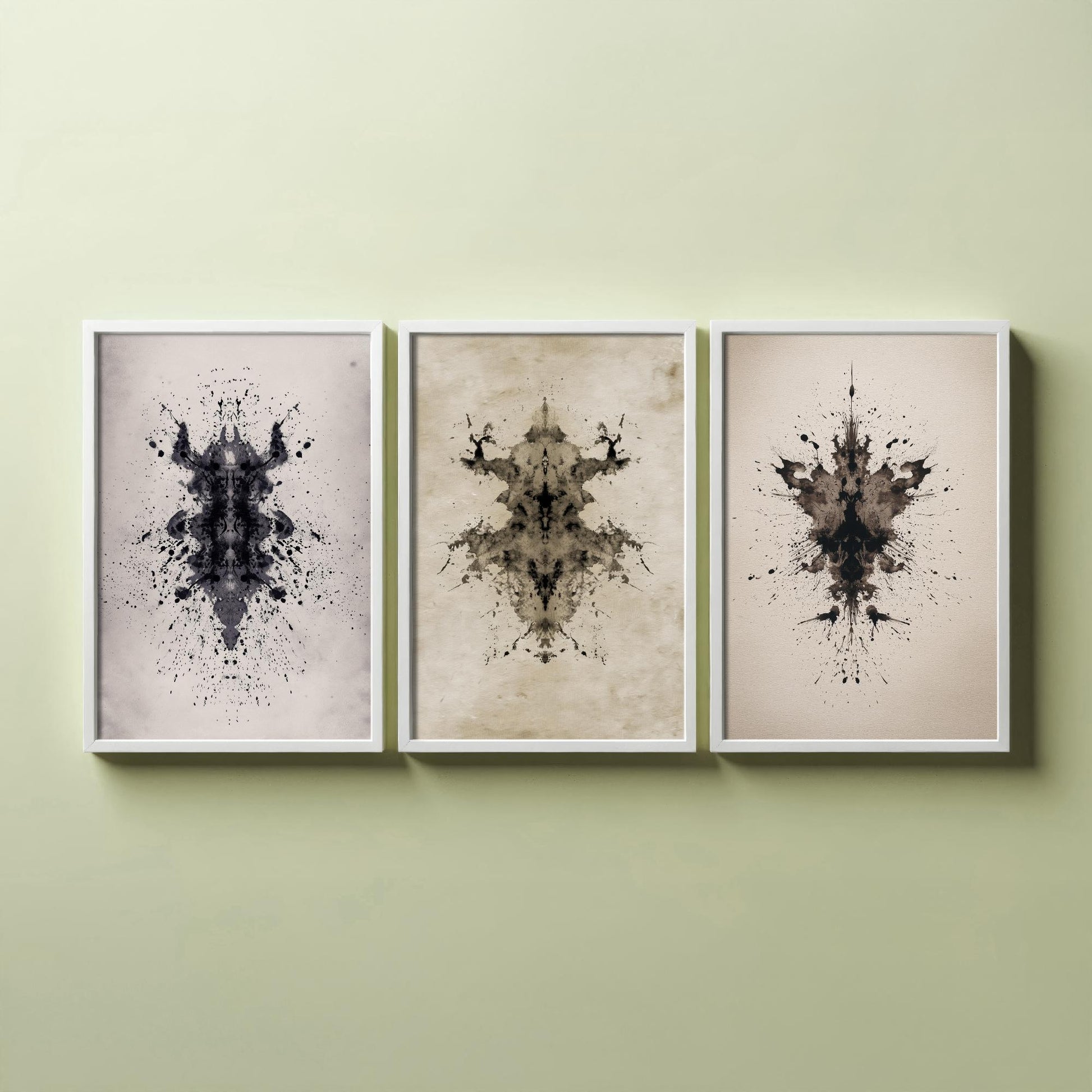 Rorschach Inkblot Set of Three Art Prints - Creepy Crawlie Insects - Dark Psychology Poster Illustration Therapist