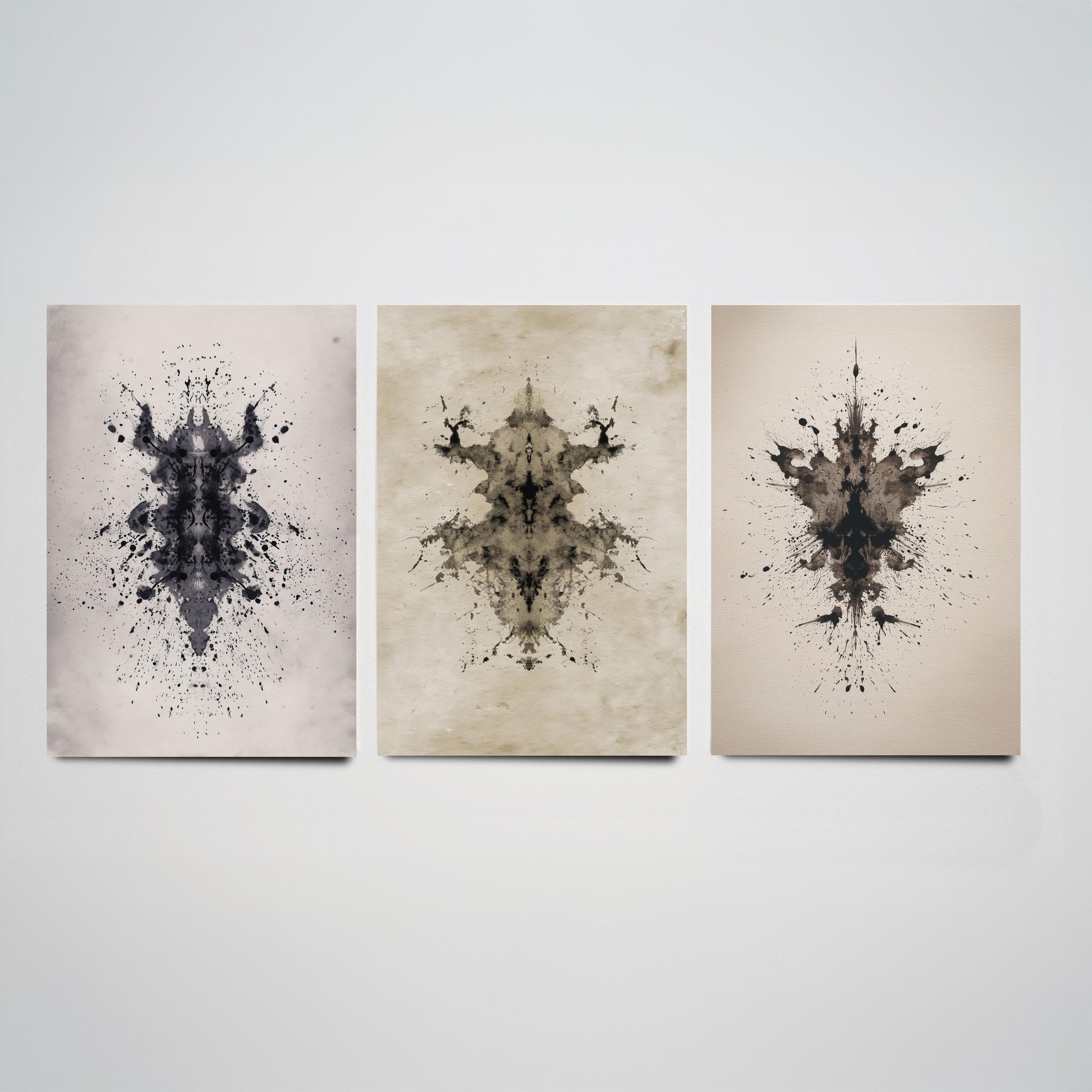 Rorschach Inkblot Set of Three Art Prints - Creepy Crawlie Insects - Dark Psychology Poster Illustration Therapist