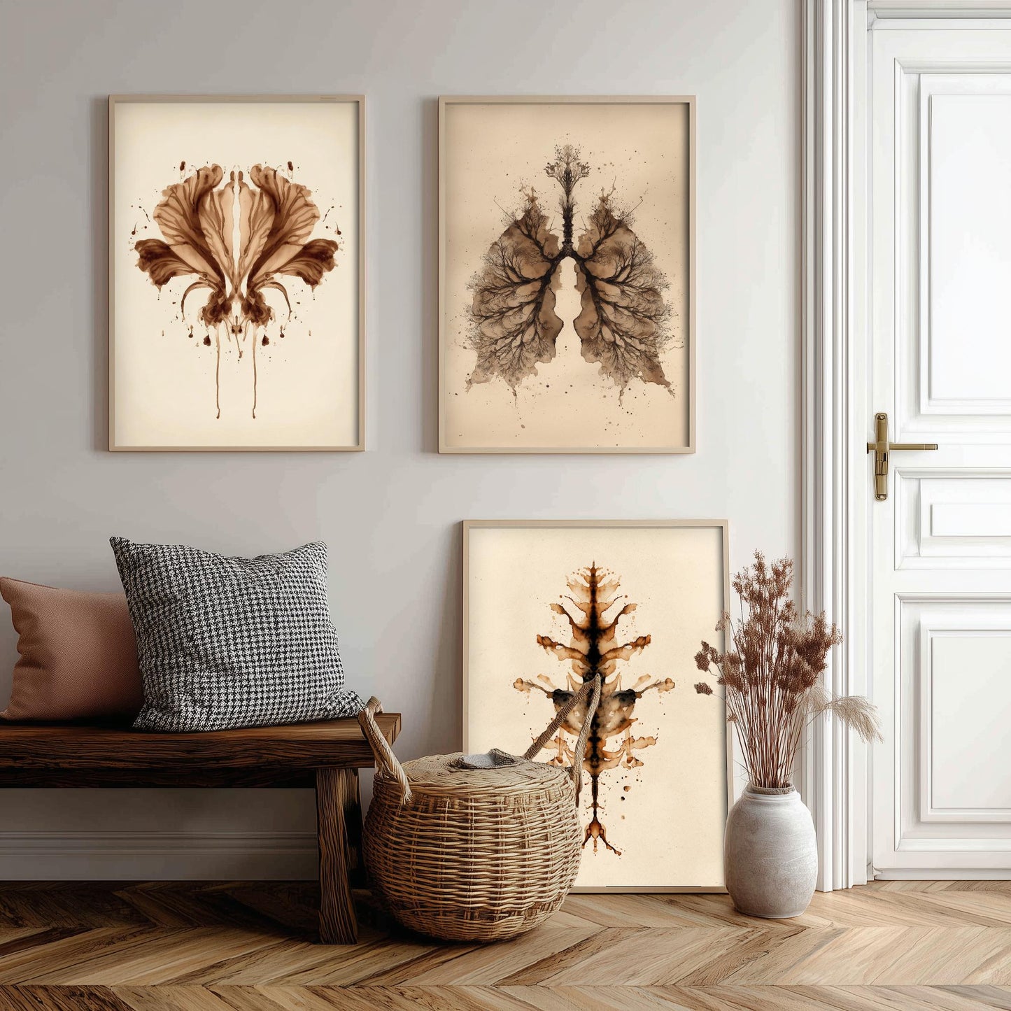 Rorschach Inkblot Set of Three Art Prints - Flower Lungs Spine - Anatomy Psychology Poster Illustration Therapist