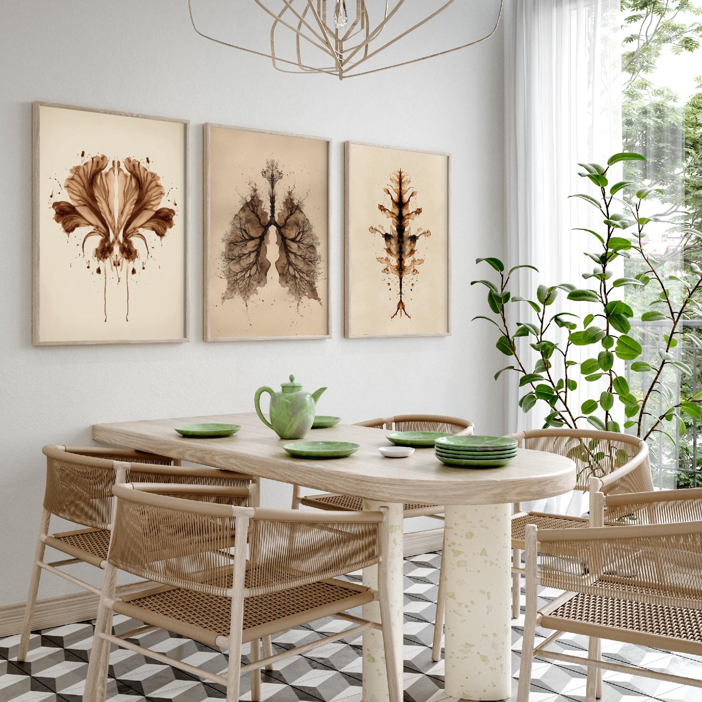 Rorschach Inkblot Set of Three Art Prints - Flower Lungs Spine - Anatomy Psychology Poster Illustration Therapist