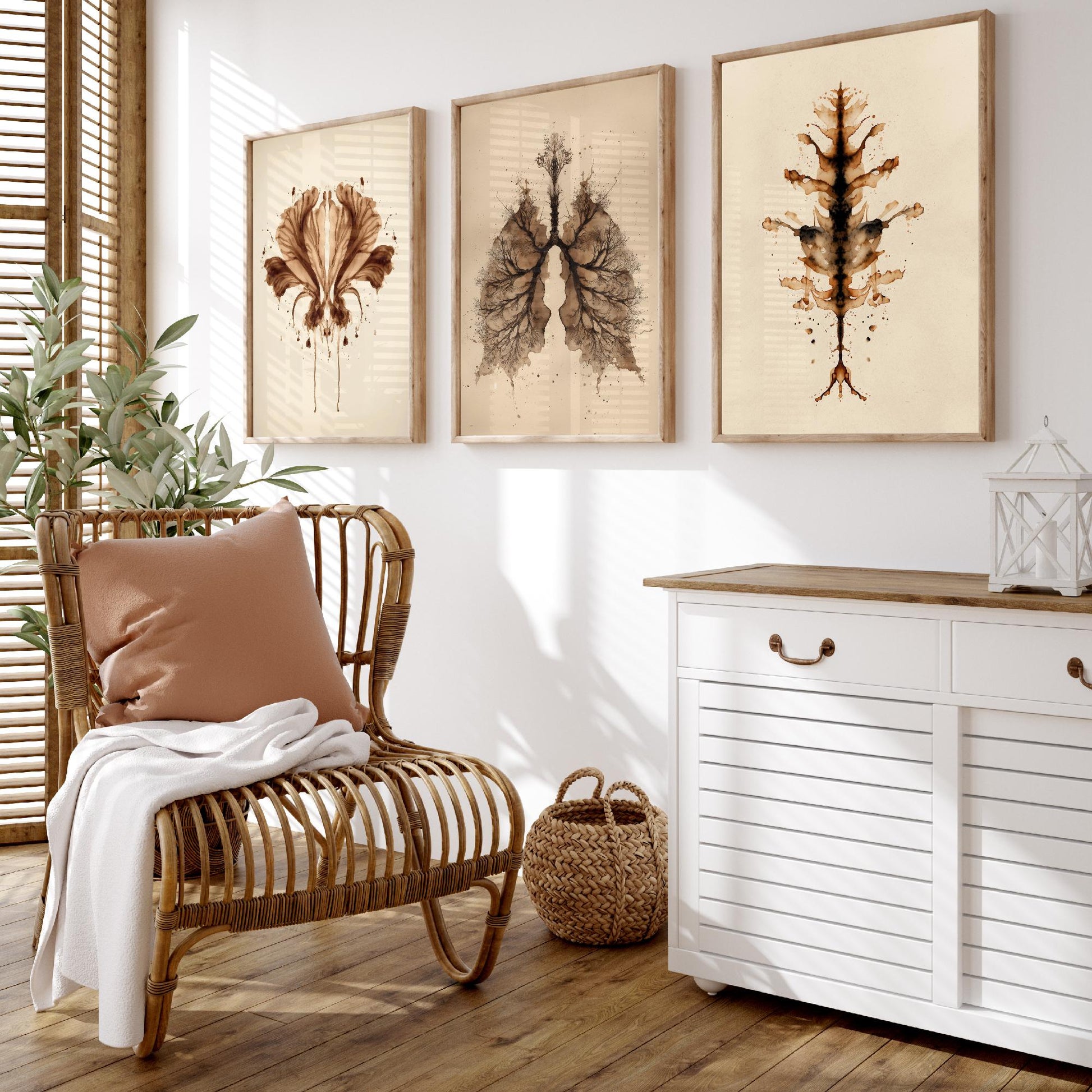 Rorschach Inkblot Set of Three Art Prints - Flower Lungs Spine - Anatomy Psychology Poster Illustration Therapist