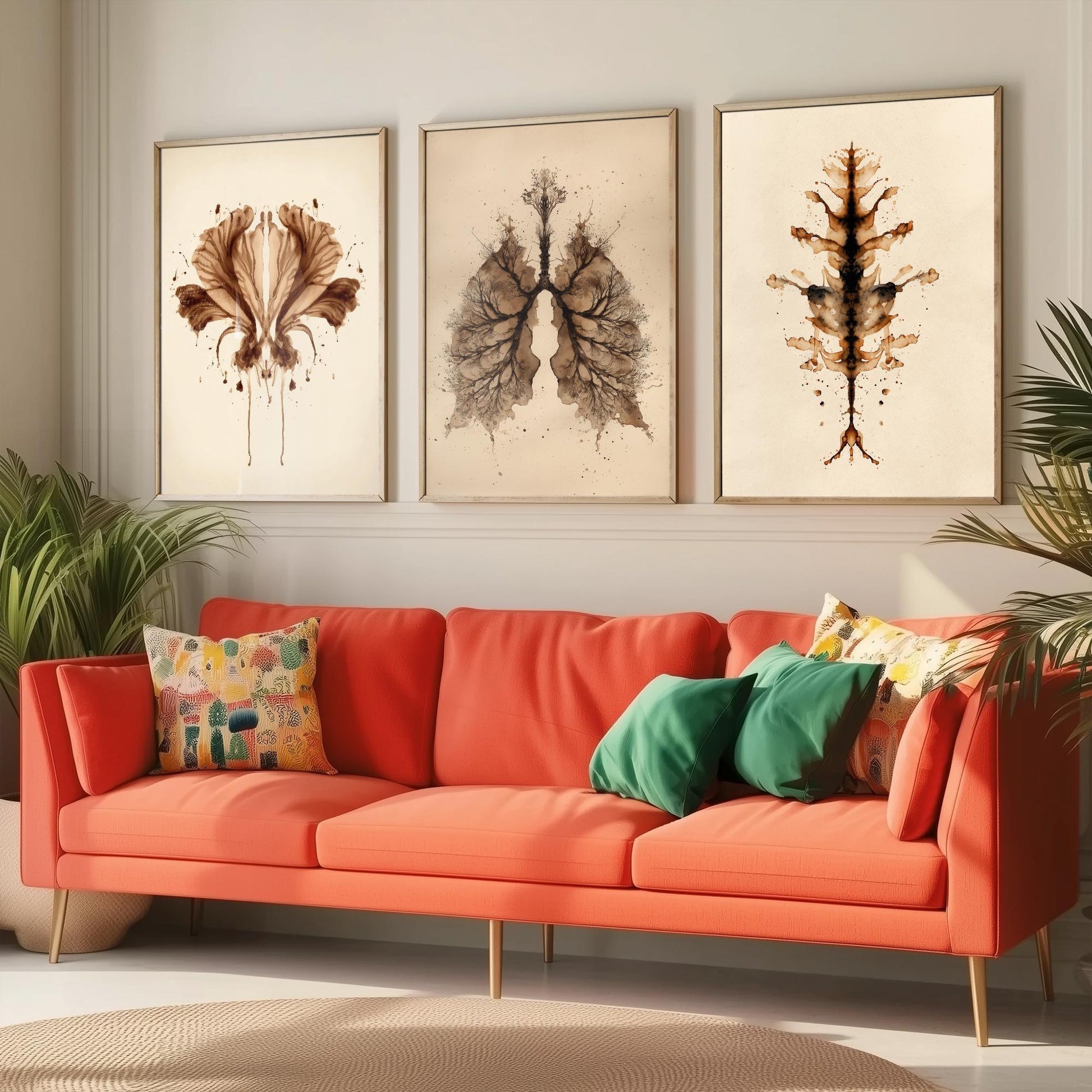 Rorschach Inkblot Set of Three Art Prints - Flower Lungs Spine - Anatomy Psychology Poster Illustration Therapist