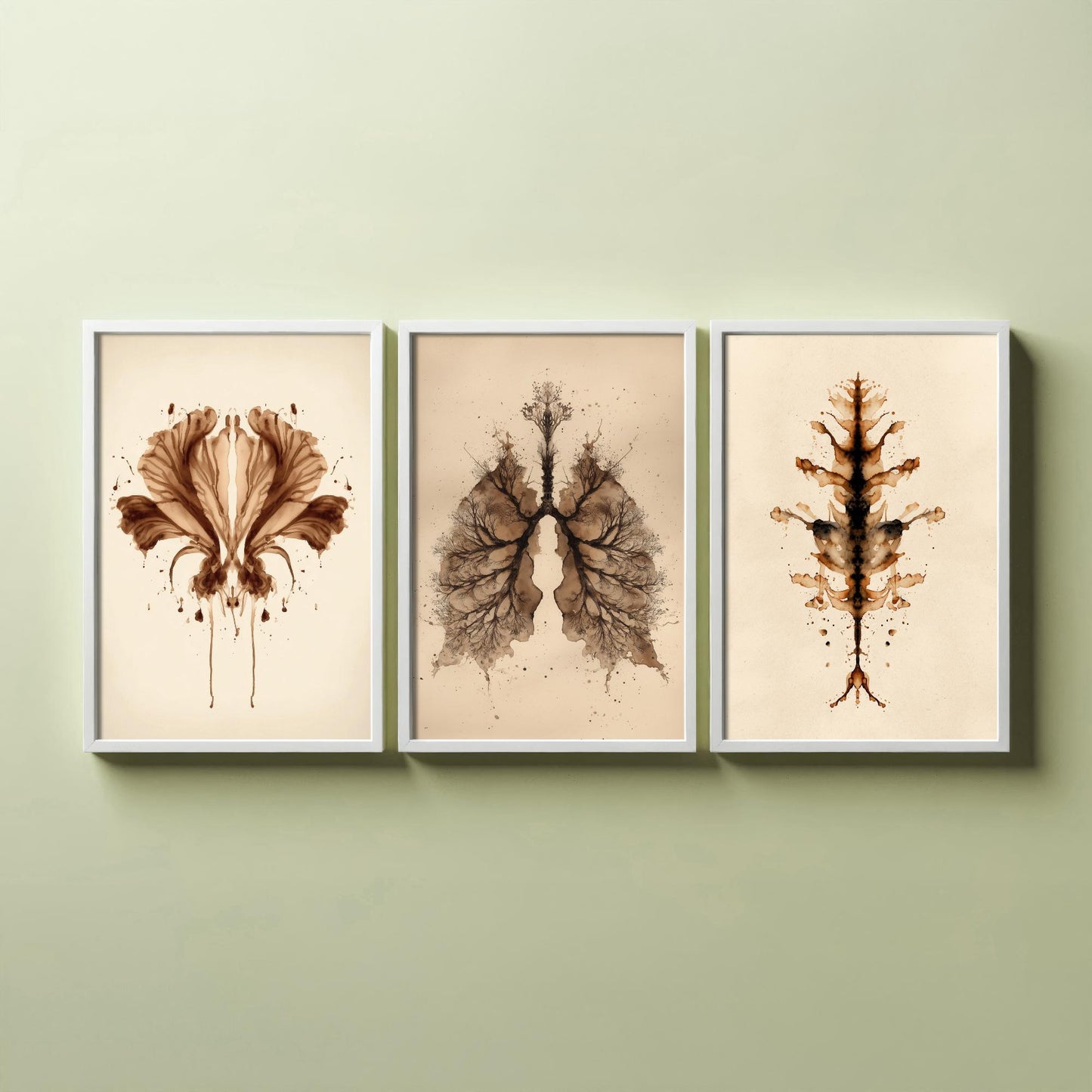Rorschach Inkblot Set of Three Art Prints - Flower Lungs Spine - Anatomy Psychology Poster Illustration Therapist