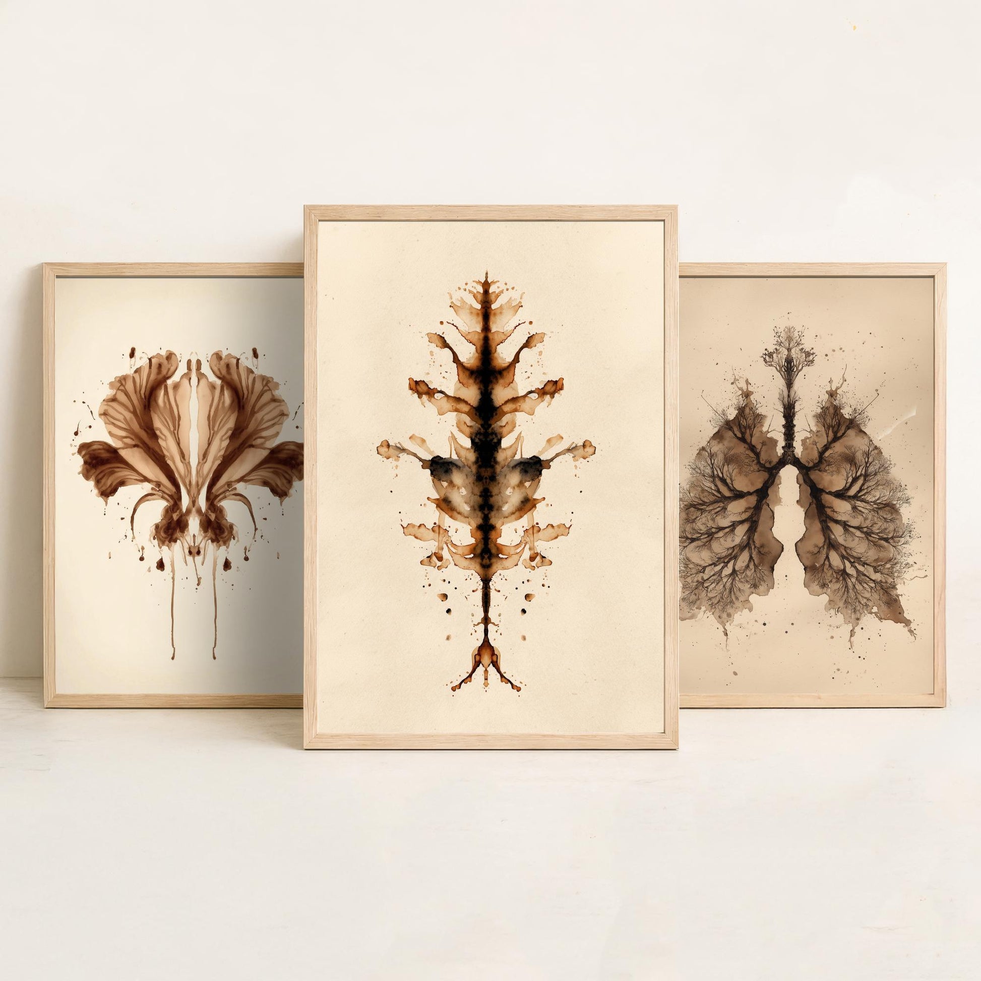 Rorschach Inkblot Set of Three Art Prints - Flower Lungs Spine - Anatomy Psychology Poster Illustration Therapist