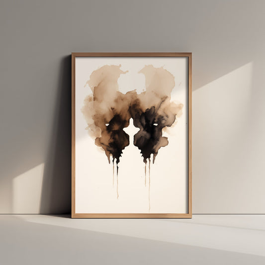 Rorschach Inkblot Art Print - Abstract Ink Poster - Grunge Psychology Illustration - Sepia Inkblot 1/3