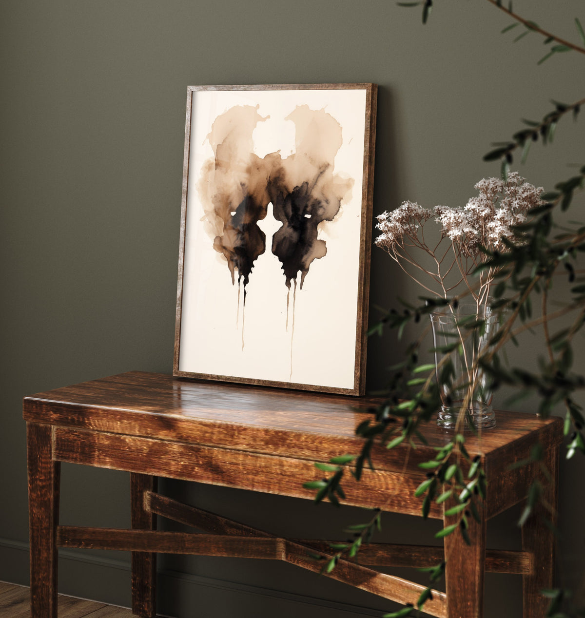 Rorschach Inkblot Art Print - Abstract Ink Poster - Grunge Psychology Illustration - Sepia Inkblot 1/3