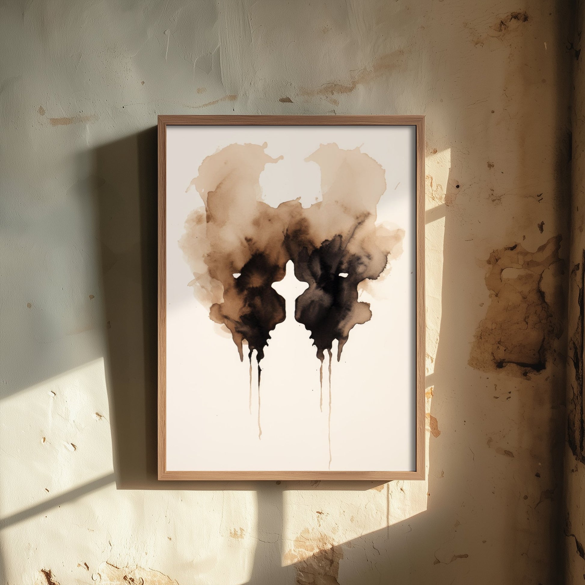 Rorschach Inkblot Art Print - Abstract Ink Poster - Grunge Psychology Illustration - Sepia Inkblot 1/3