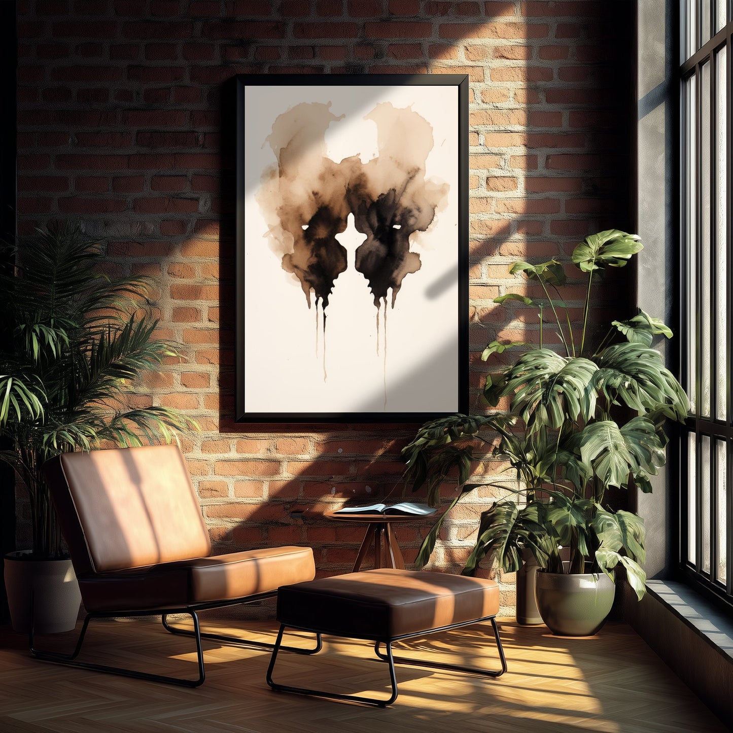 Rorschach Inkblot Art Print - Abstract Ink Poster - Grunge Psychology Illustration - Sepia Inkblot 1/3