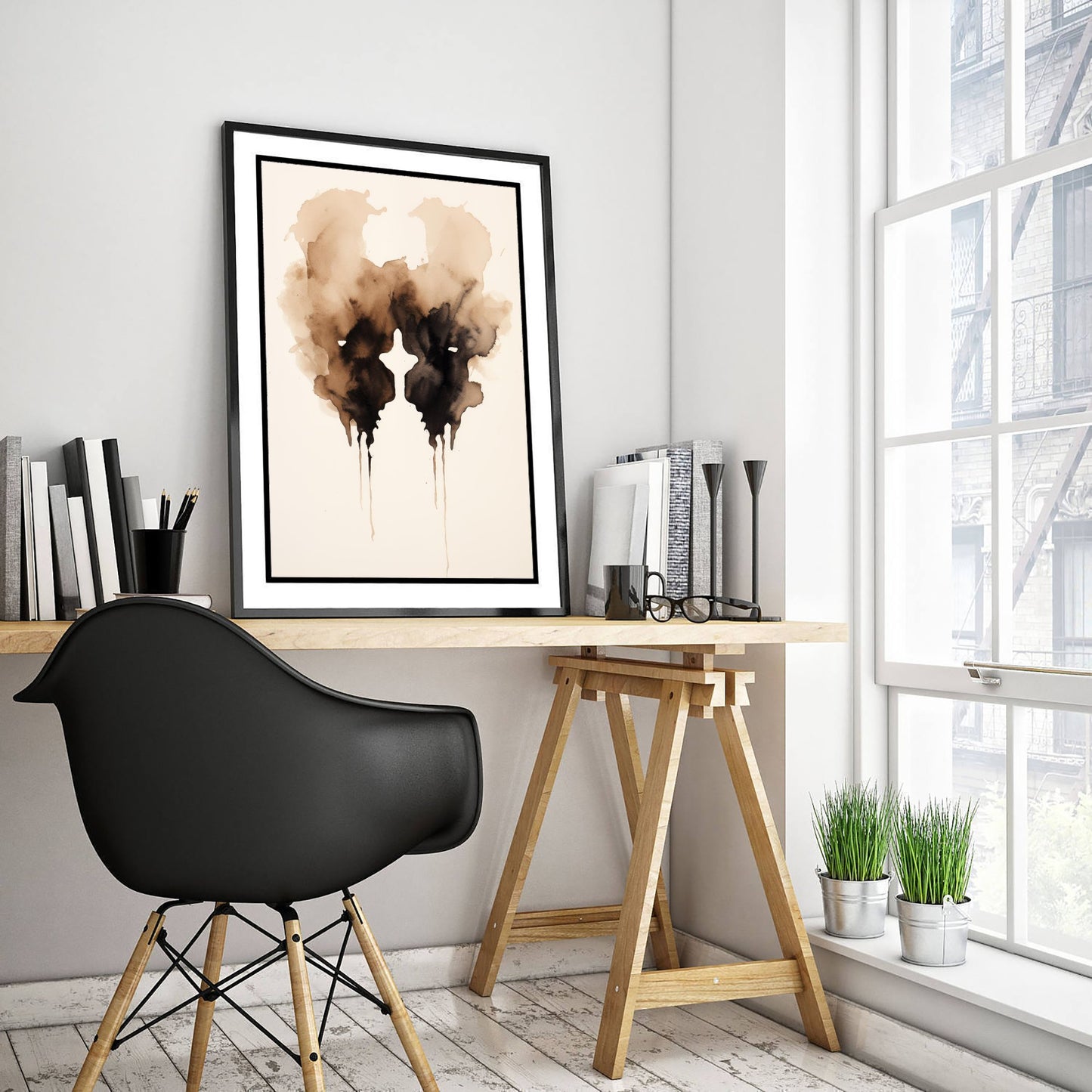 Rorschach Inkblot Art Print - Abstract Ink Poster - Grunge Psychology Illustration - Sepia Inkblot 1/3