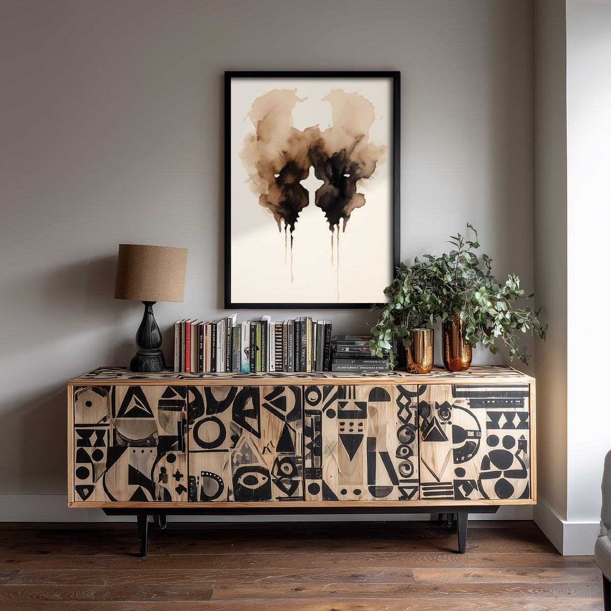 Rorschach Inkblot Art Print - Abstract Ink Poster - Grunge Psychology Illustration - Sepia Inkblot 1/3