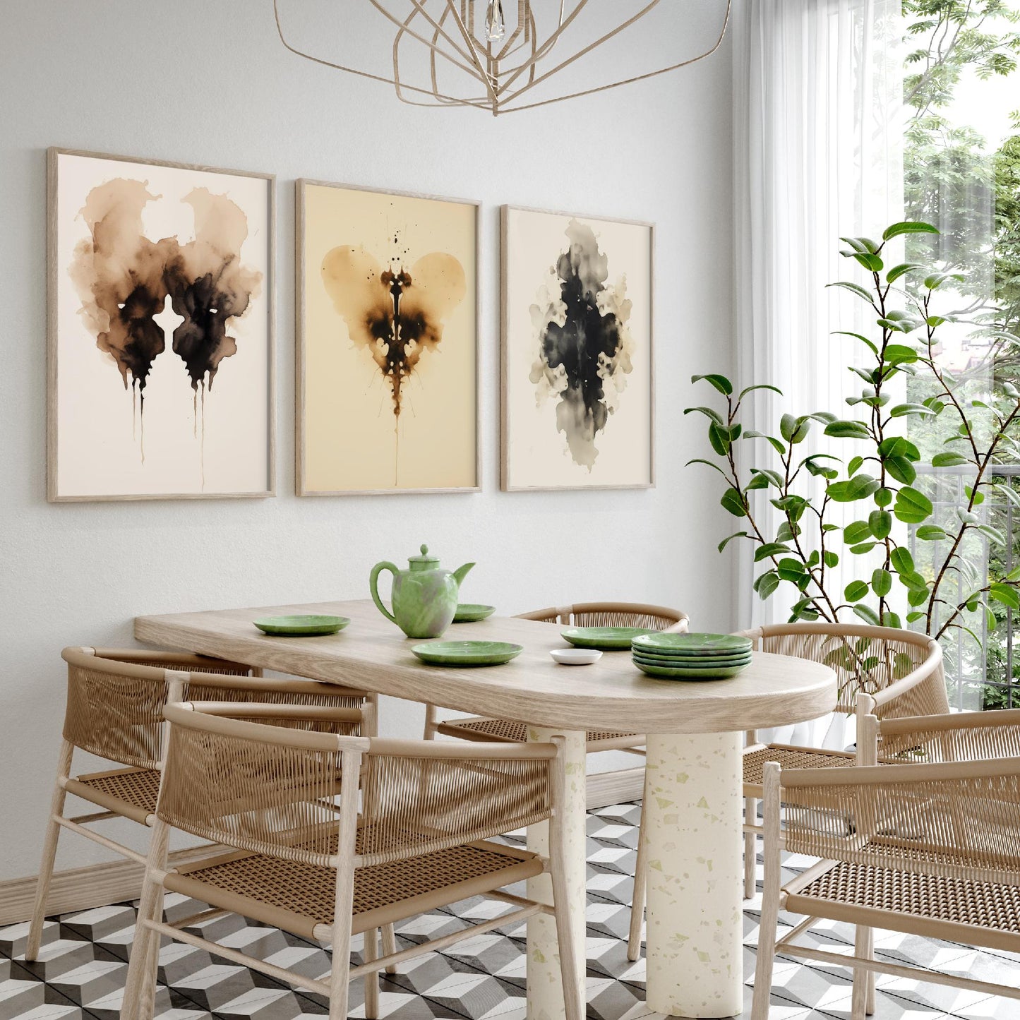 Rorschach Inkblot Set of Three Art Prints - 3 Sepia Grunge Ink Blot Posters - Watercolour Psychology Therapist Gift Wall Decor