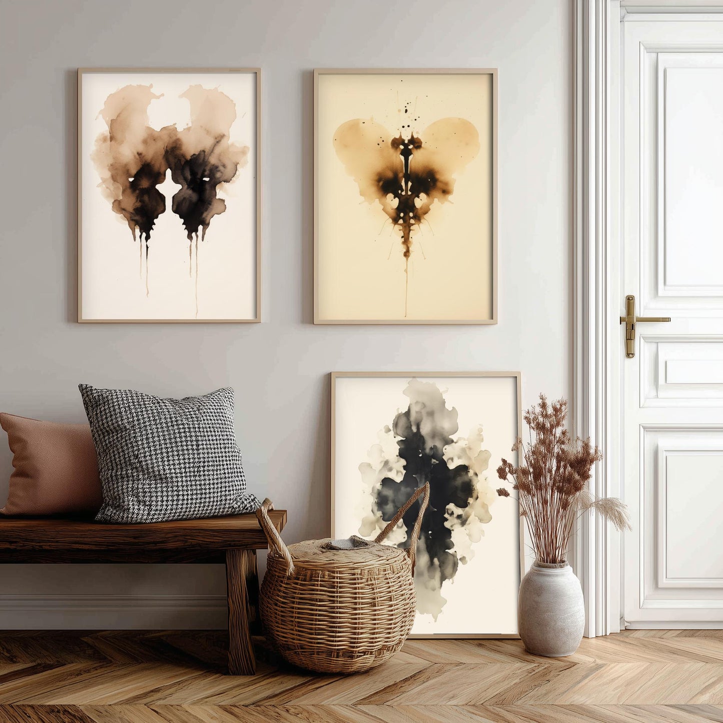 Rorschach Inkblot Set of Three Art Prints - 3 Sepia Grunge Ink Blot Posters - Watercolour Psychology Therapist Gift Wall Decor