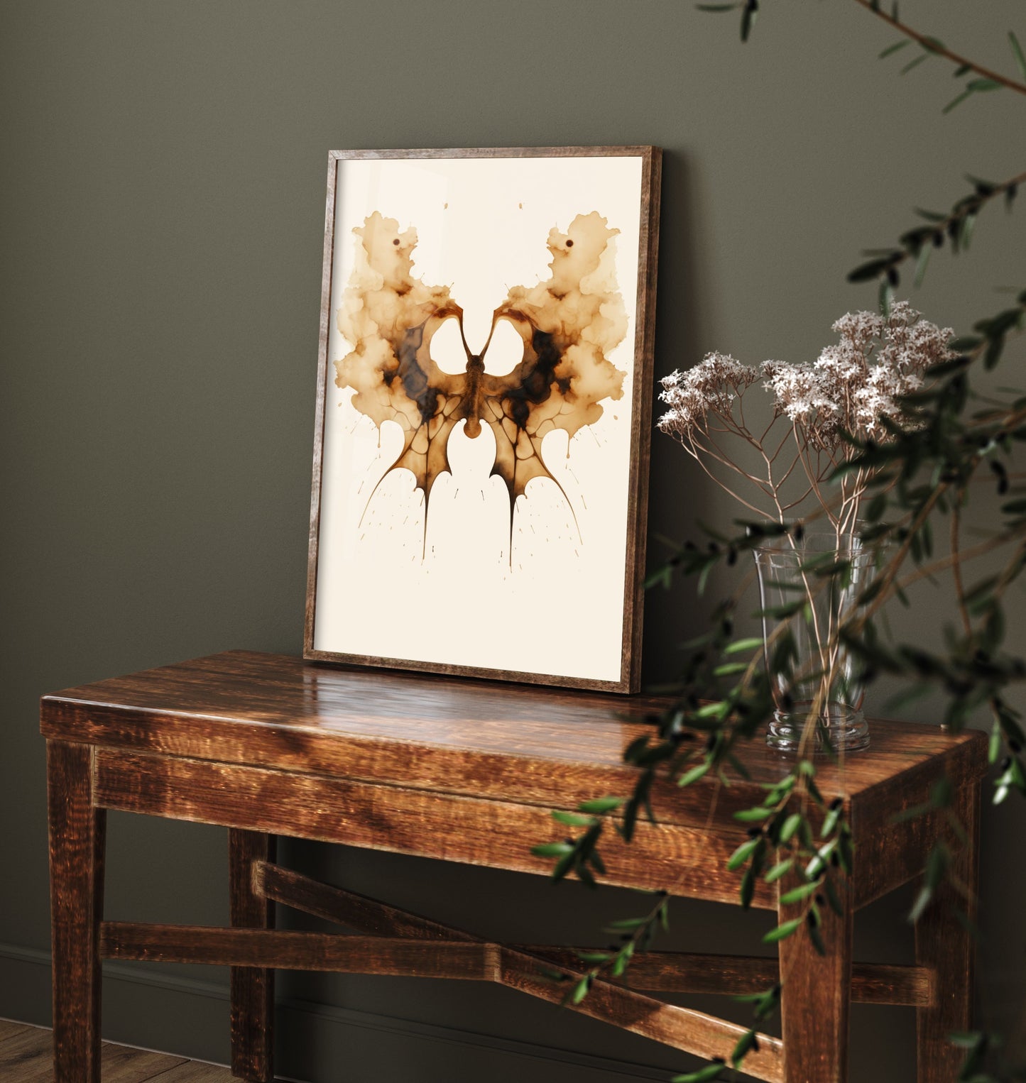 Rorschach Inkblot Art Print - Abstract Psychology Poster - Sepia Ink Illustration - Therapist Wall Art V1 1/3