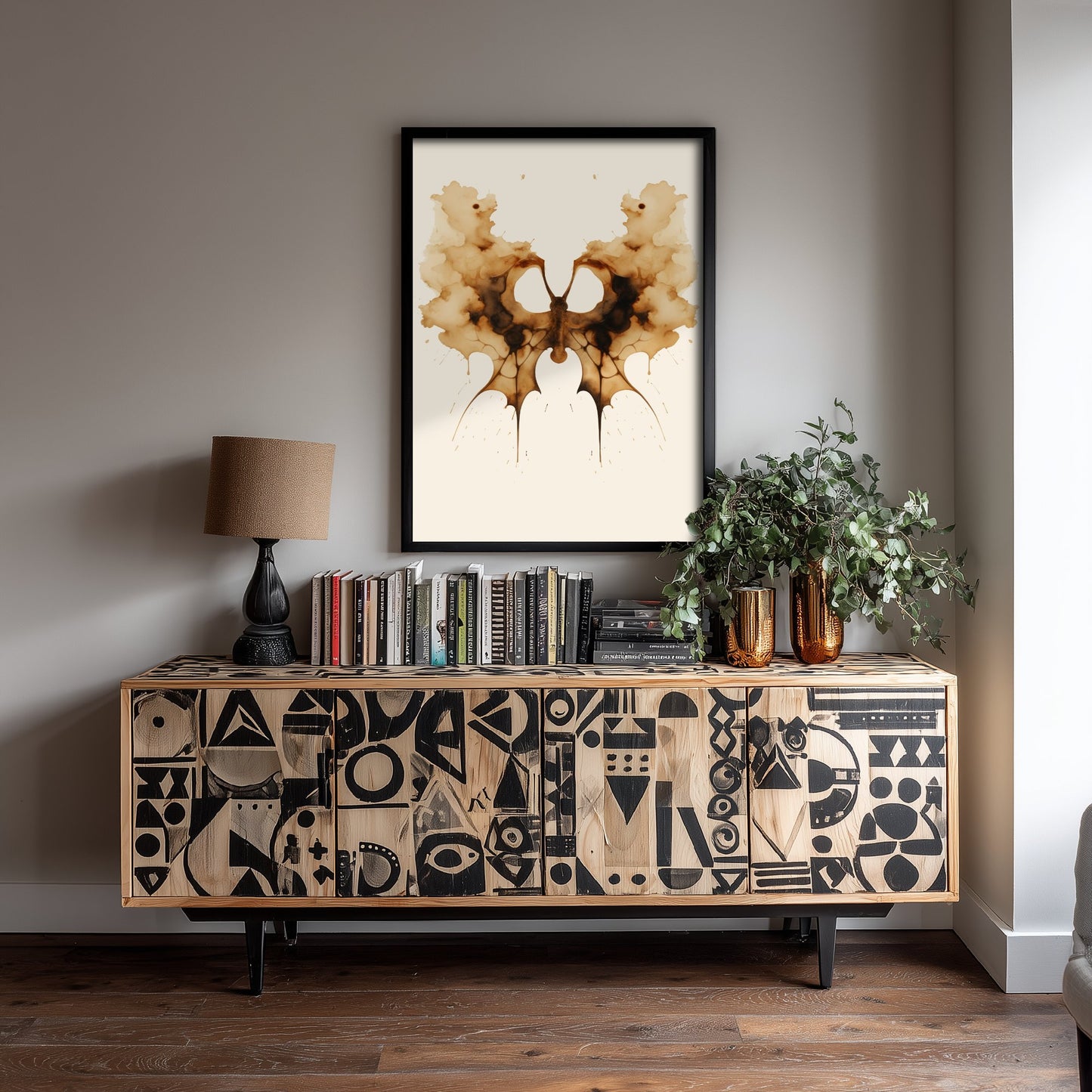 Rorschach Inkblot Art Print - Abstract Psychology Poster - Sepia Ink Illustration - Therapist Wall Art V1 1/3