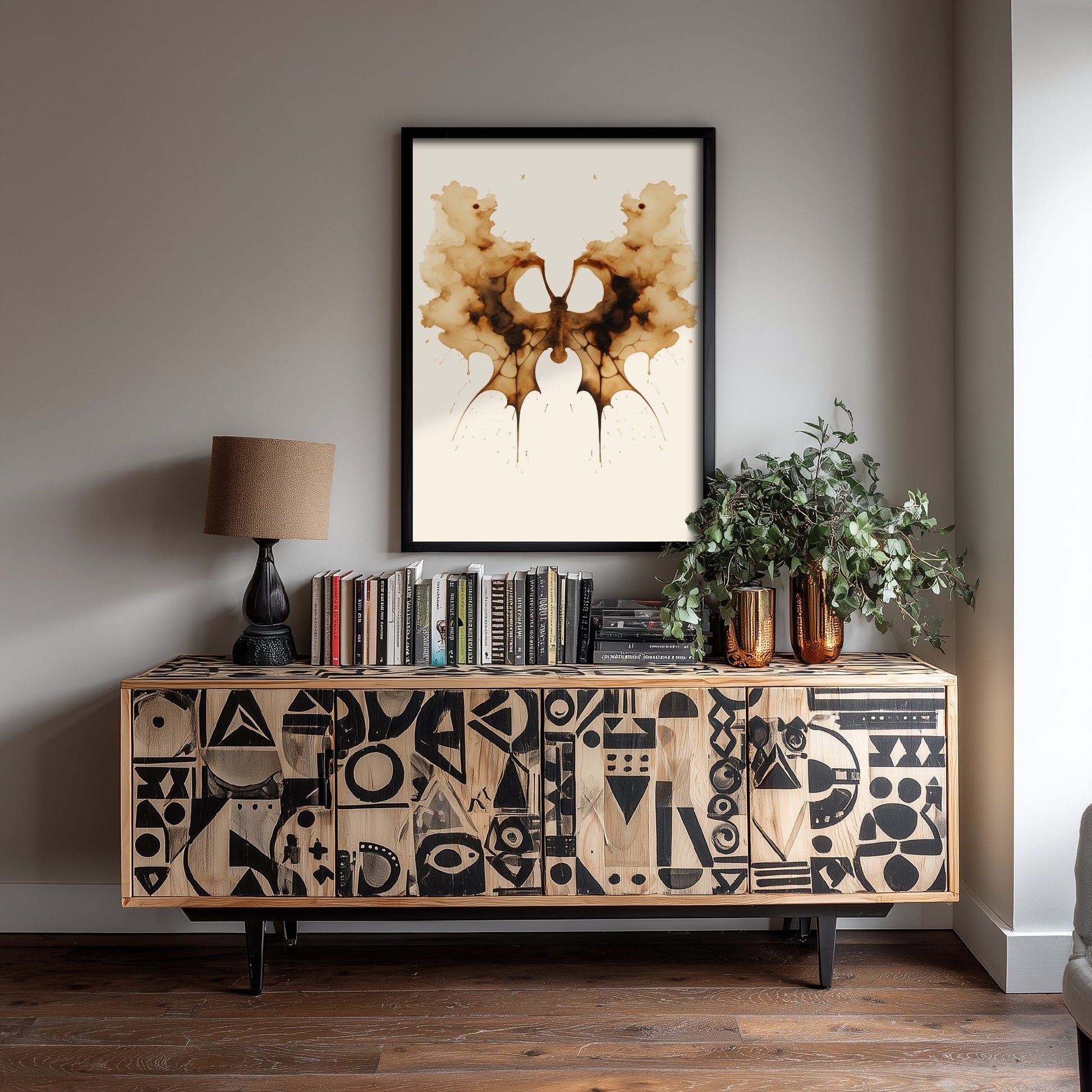 Rorschach Inkblot Art Print - Abstract Psychology Poster - Sepia Ink Illustration - Therapist Wall Art V1 1/3
