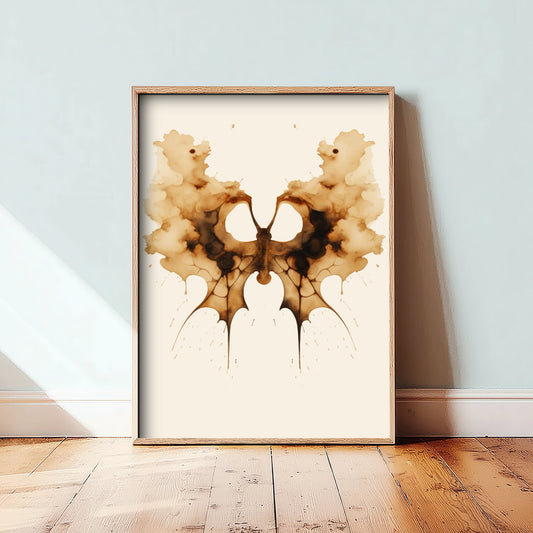 Rorschach Inkblot Art Print - Abstract Psychology Poster - Sepia Ink Illustration - Therapist Wall Art V1 1/3
